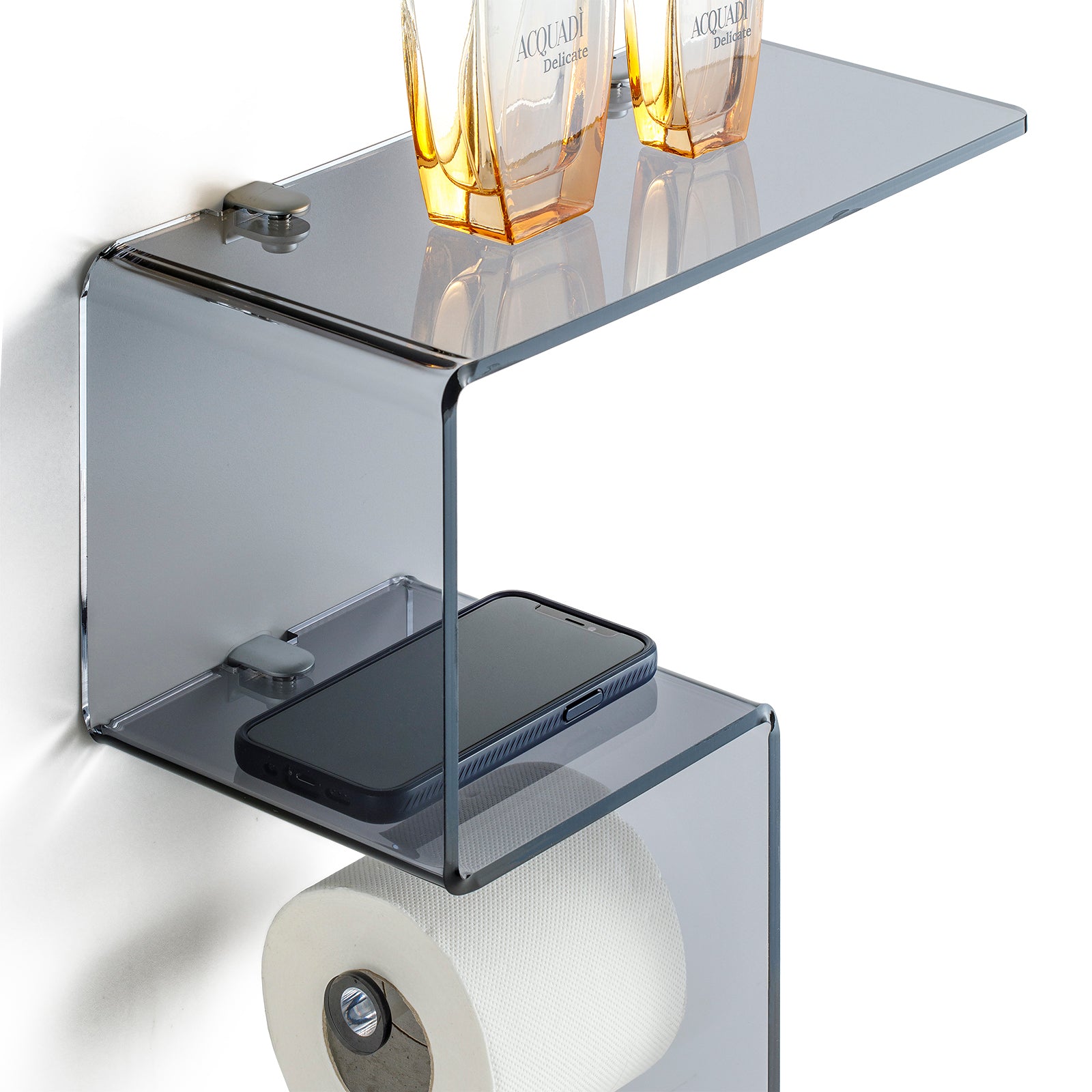 Mensola c/porta rotolo per bagno da parete NOLAN | Fumè