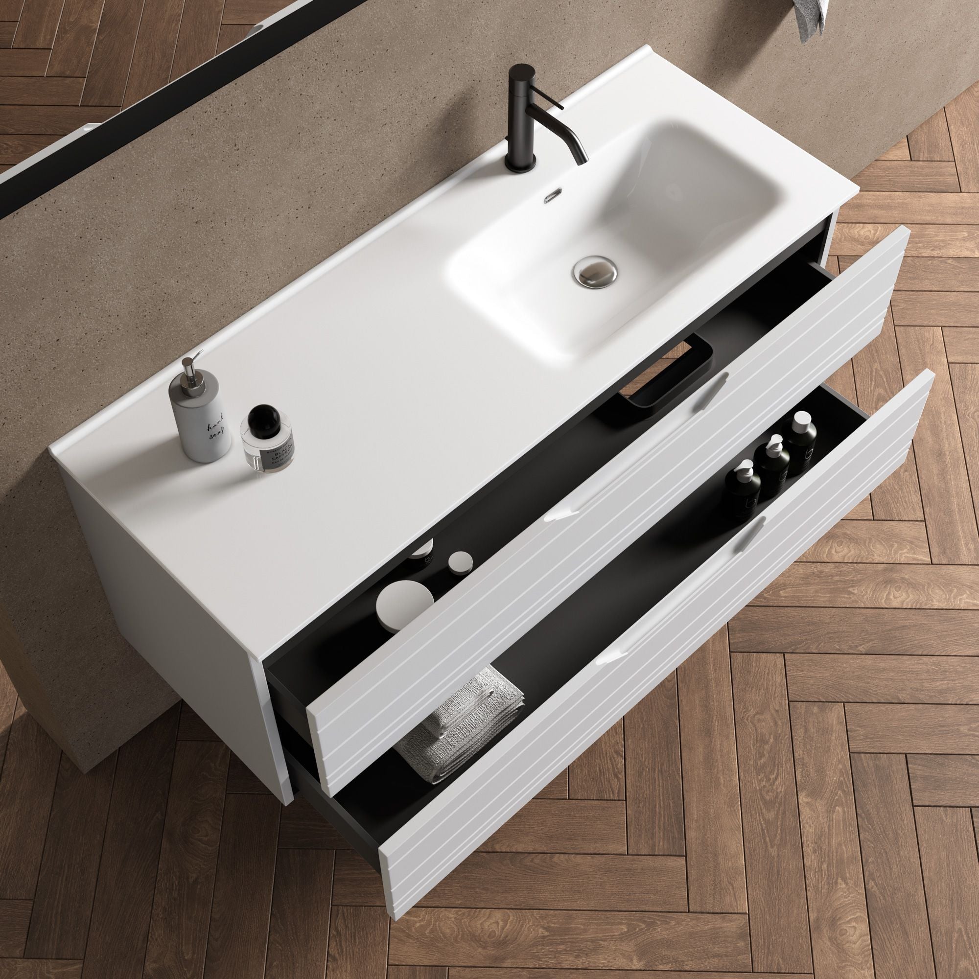 Composizione vasca DX 4 pezzi CORDELIA | Bianco opaco