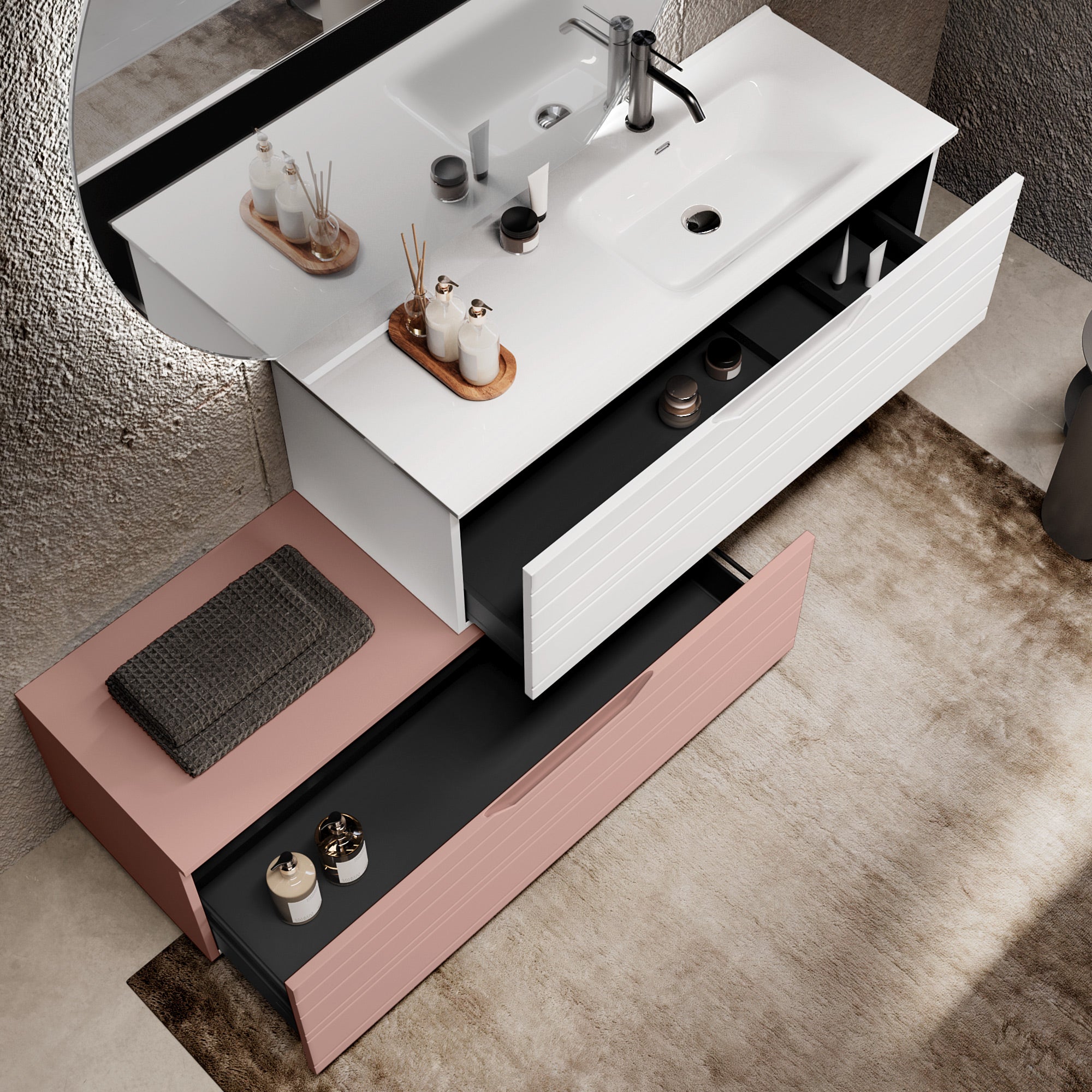 Composizione vasca DX 4 pezzi CORDELIA-54 | Bianco/Rosa cipria