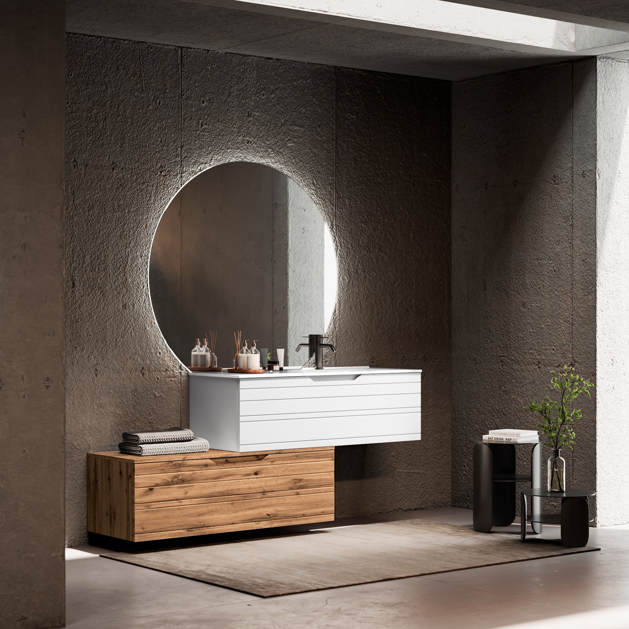Composizione vasca DX 4 pezzi CORDELIA-54 | Bianco/Quercia
