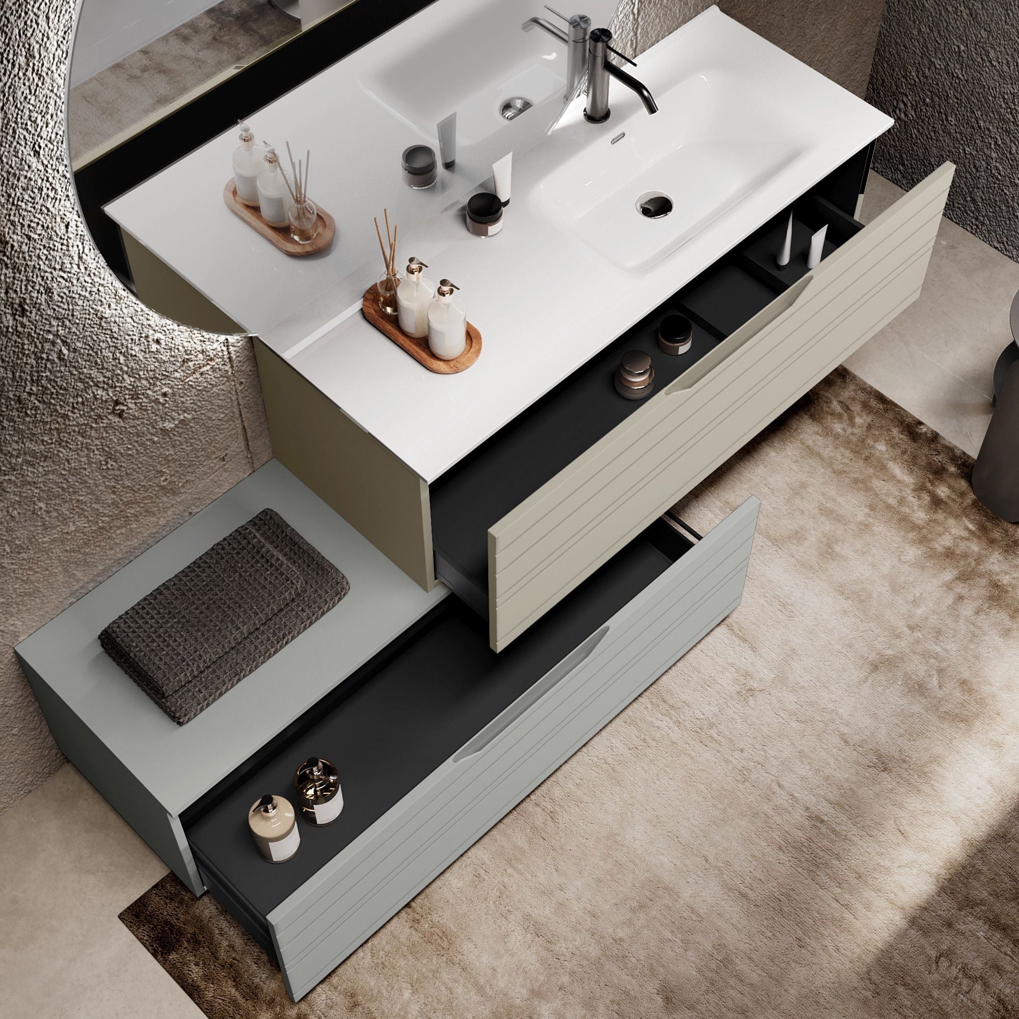 Composizione vasca DX 4 pezzi CORDELIA | Tortora/| Grigio