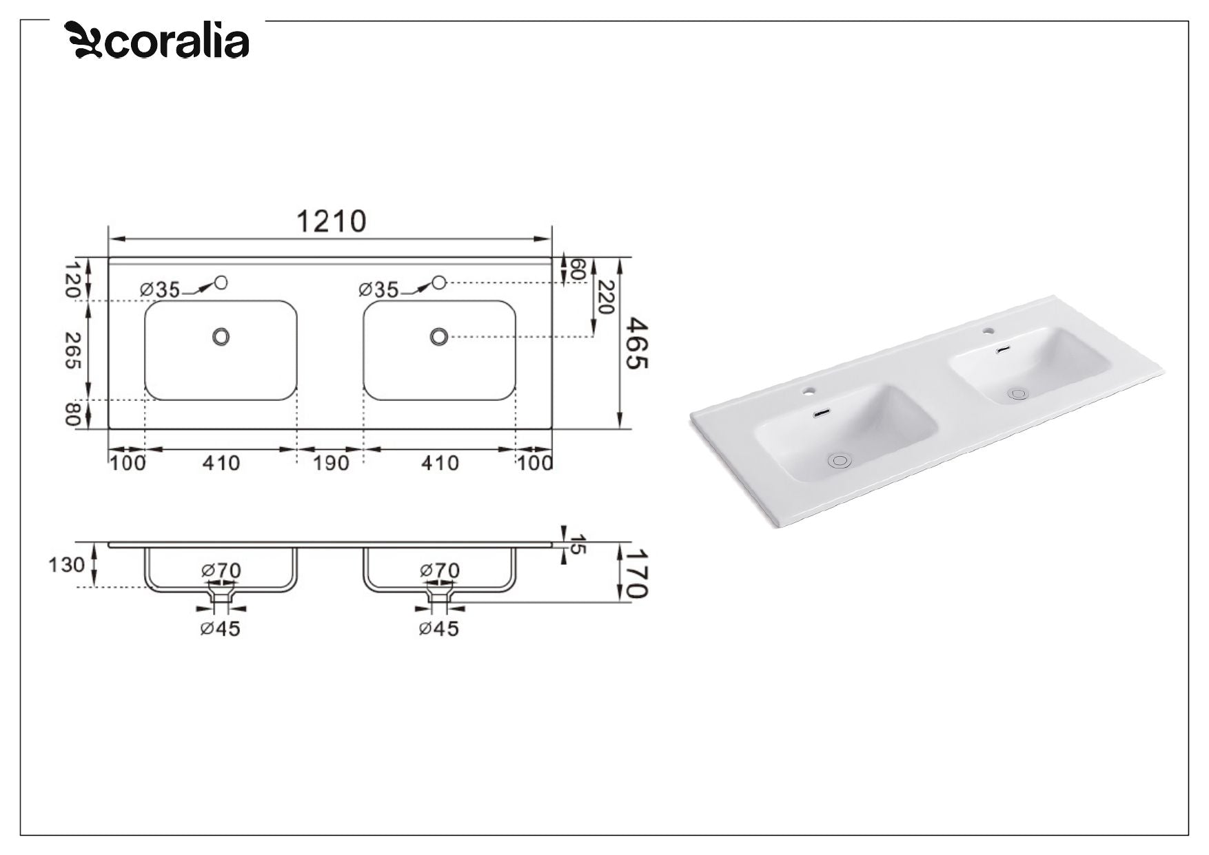 Composizione doppia vasca 5 pezzi ATLAS | Blu