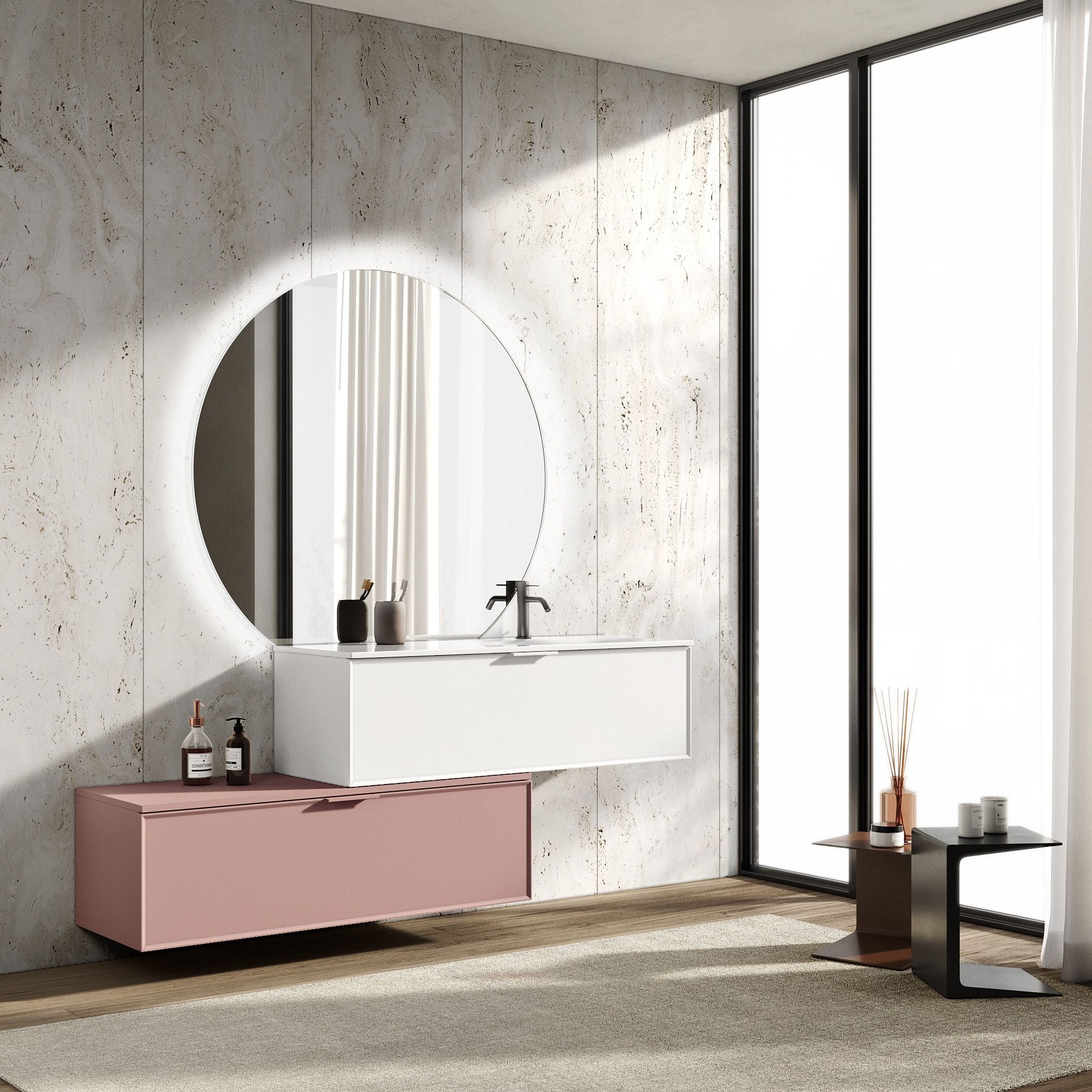 Composizione vasca DX 4 pezzi ATLAS | Bianco/| Rosa cipria