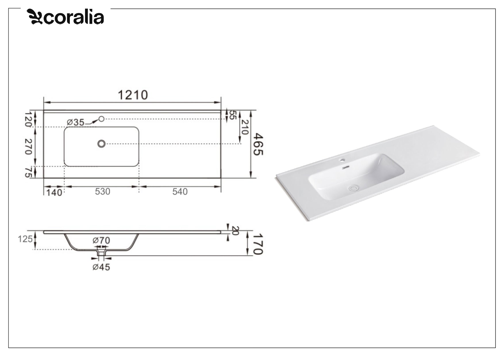 Lavabo da incasso vasca sinistra CROSS | Bianco