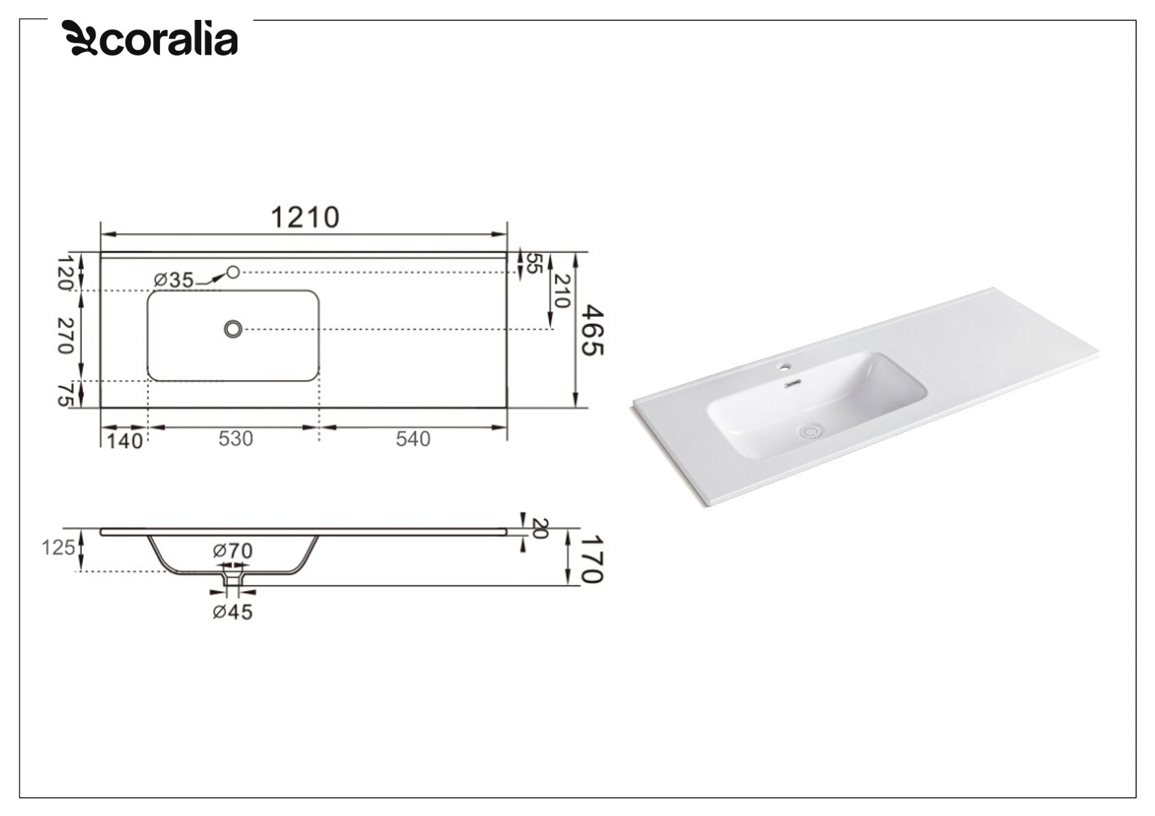 Lavabo da incasso vasca sinistra CROSS | Bianco