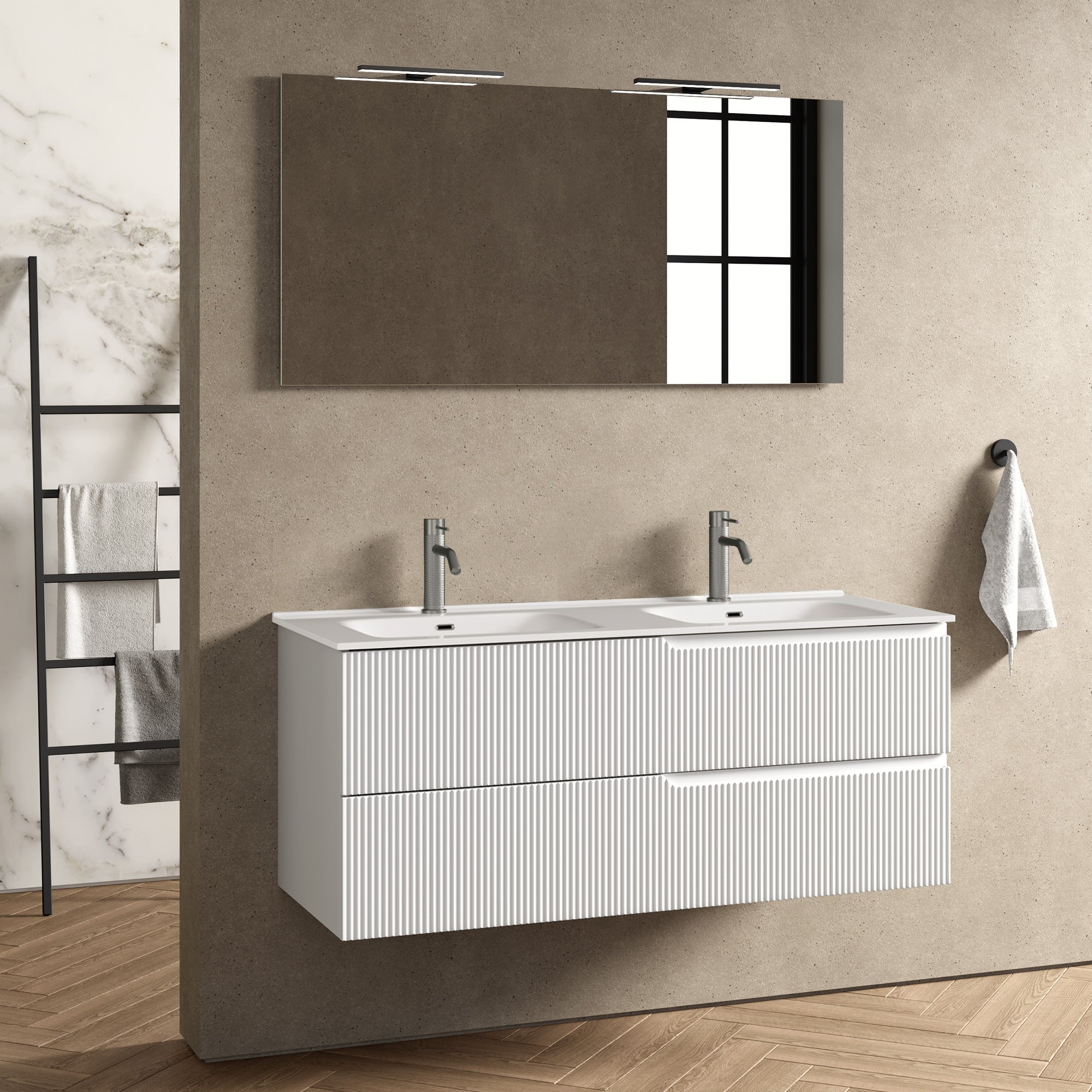Composizione doppia vasca 5 pezzi EUPORIA-40 | Bianco opaco