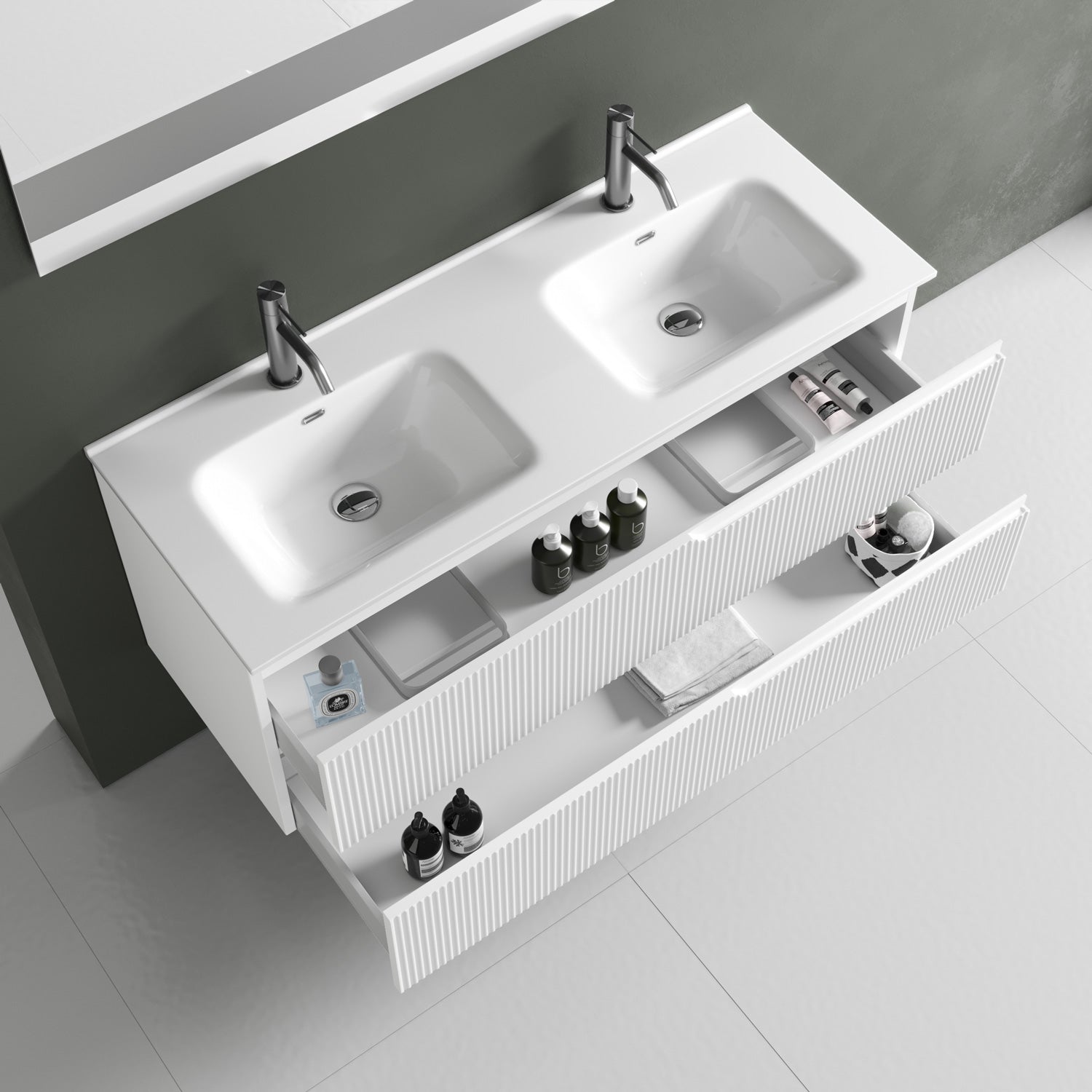 Composizione doppia vasca 5 pezzi EUPORIA-40 | Bianco opaco