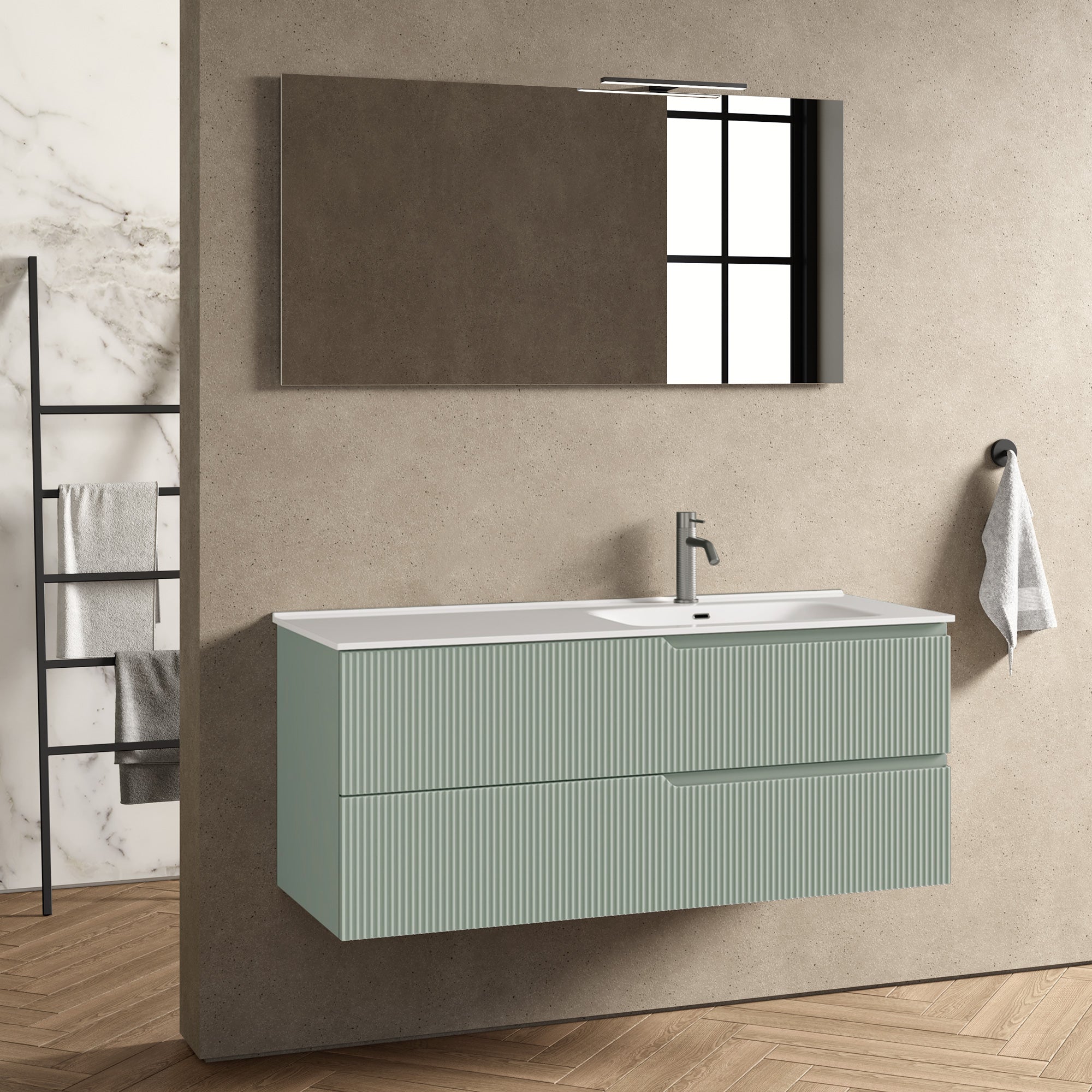 Composizione vasca DX 4 pezzi EUPORIA-41 | Verde salvia