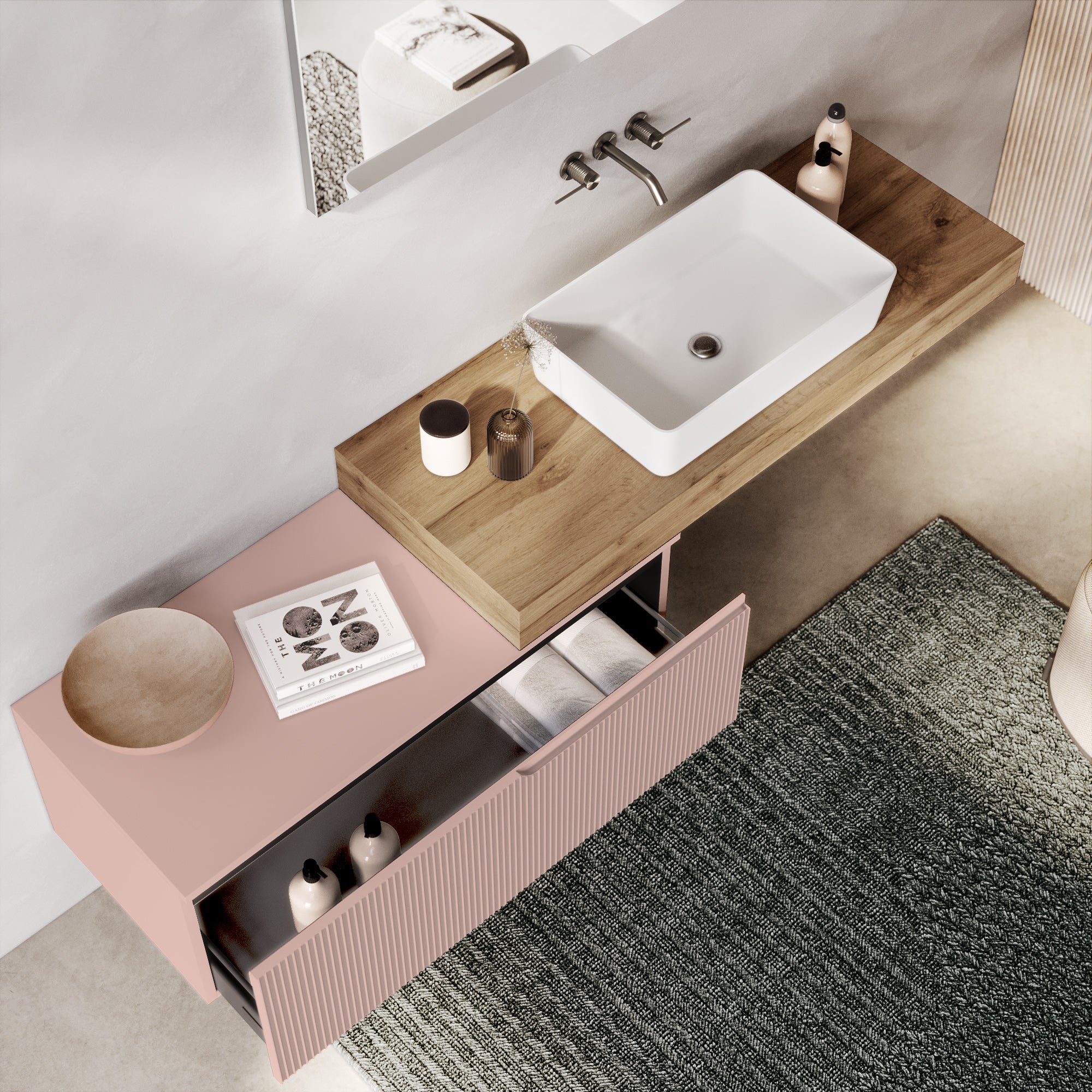 Composizione 4 pezzi EUPORIA-52 | Rovere miele/Rosa cipria