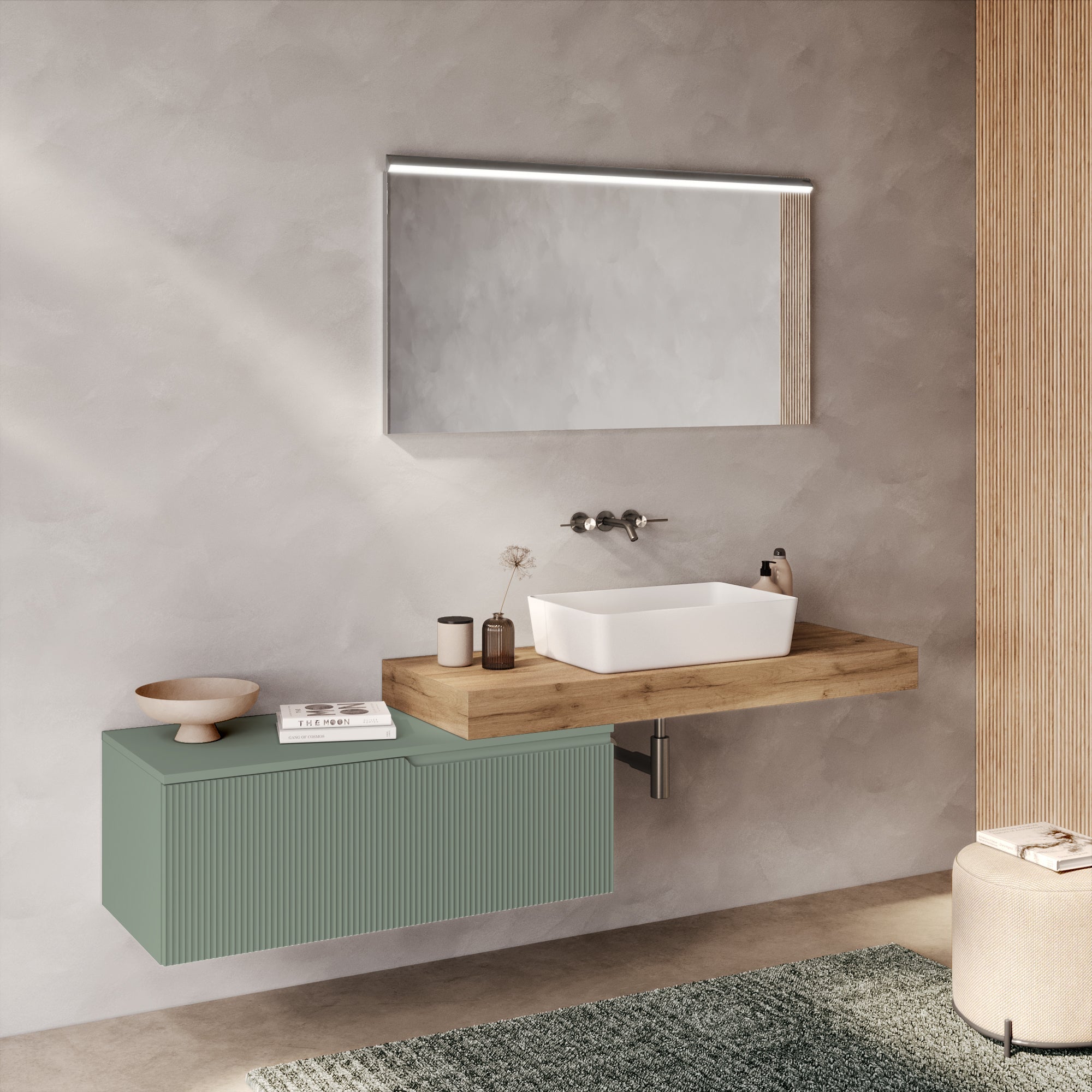 Composizione 4 pezzi EUPORIA-52 | Rovere miele/Verde salvia