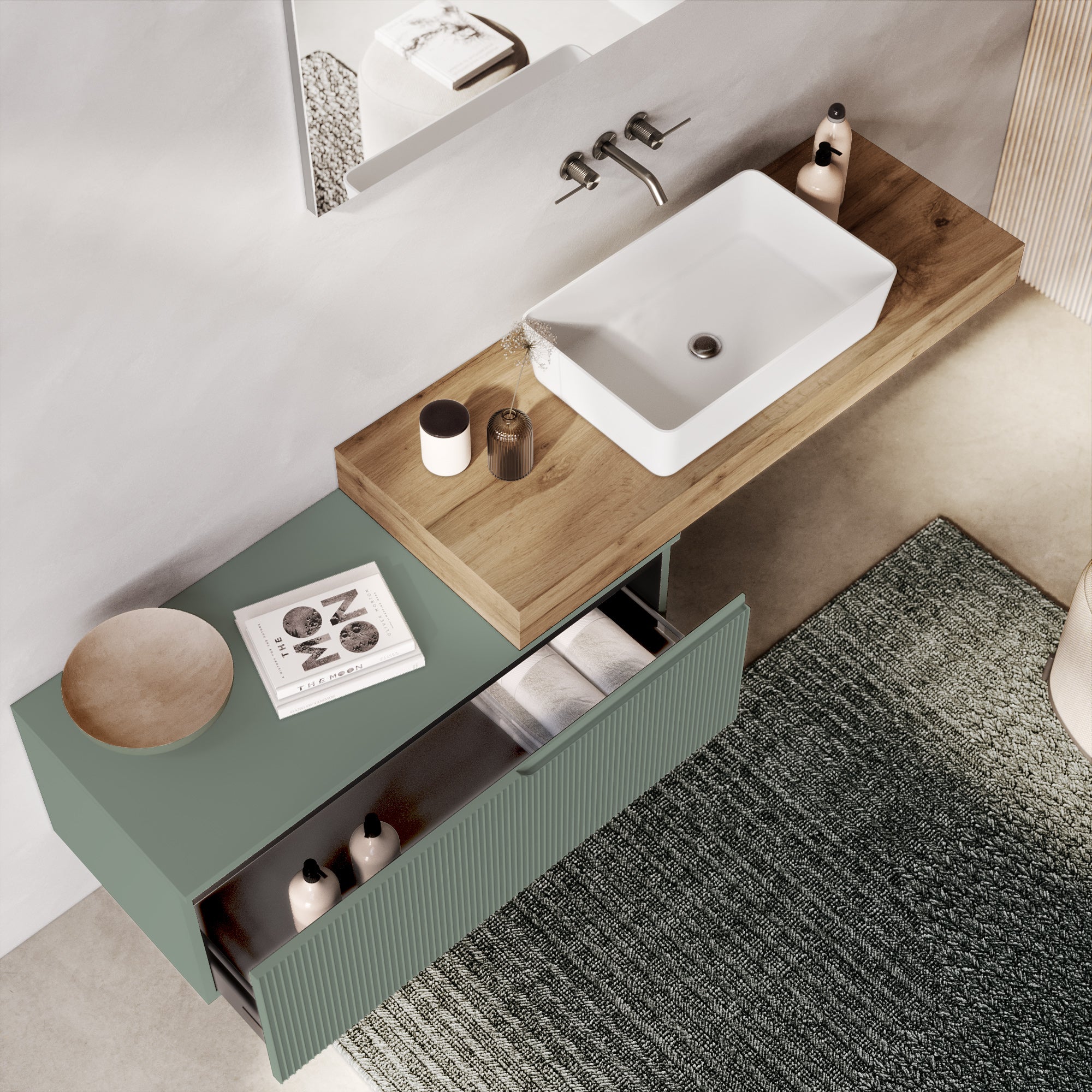 Composizione 4 pezzi EUPORIA-52 | Rovere miele/Verde salvia