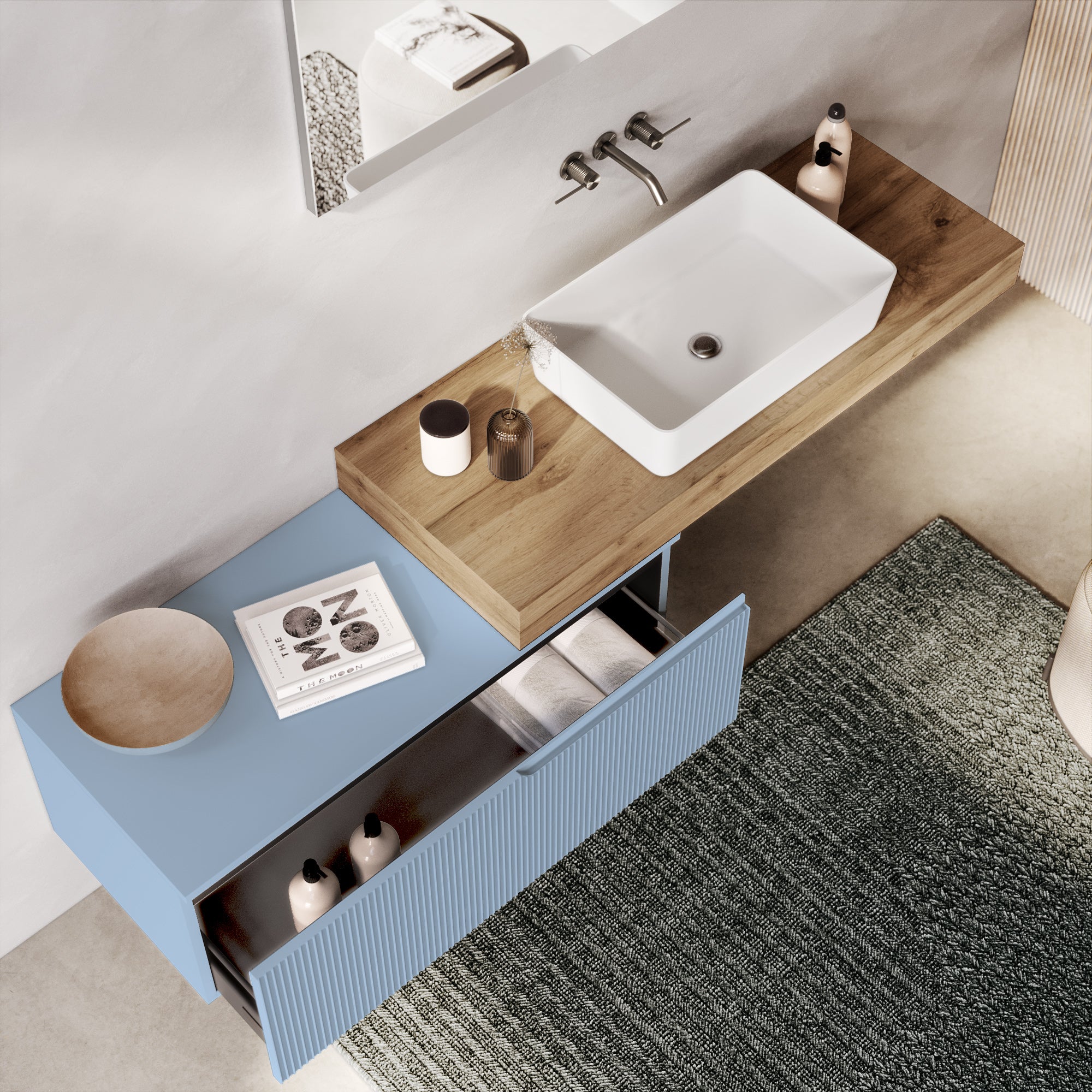 Composizione 4 pezzi EUPORIA-52 | Rovere miele/Azzurro tiffany