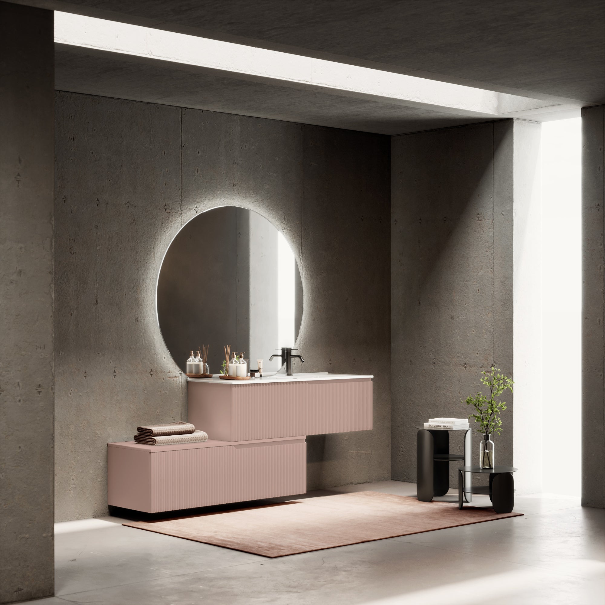 Composizione vasca DX 4 pezzi EUPORIA-54 | Rosa cipria