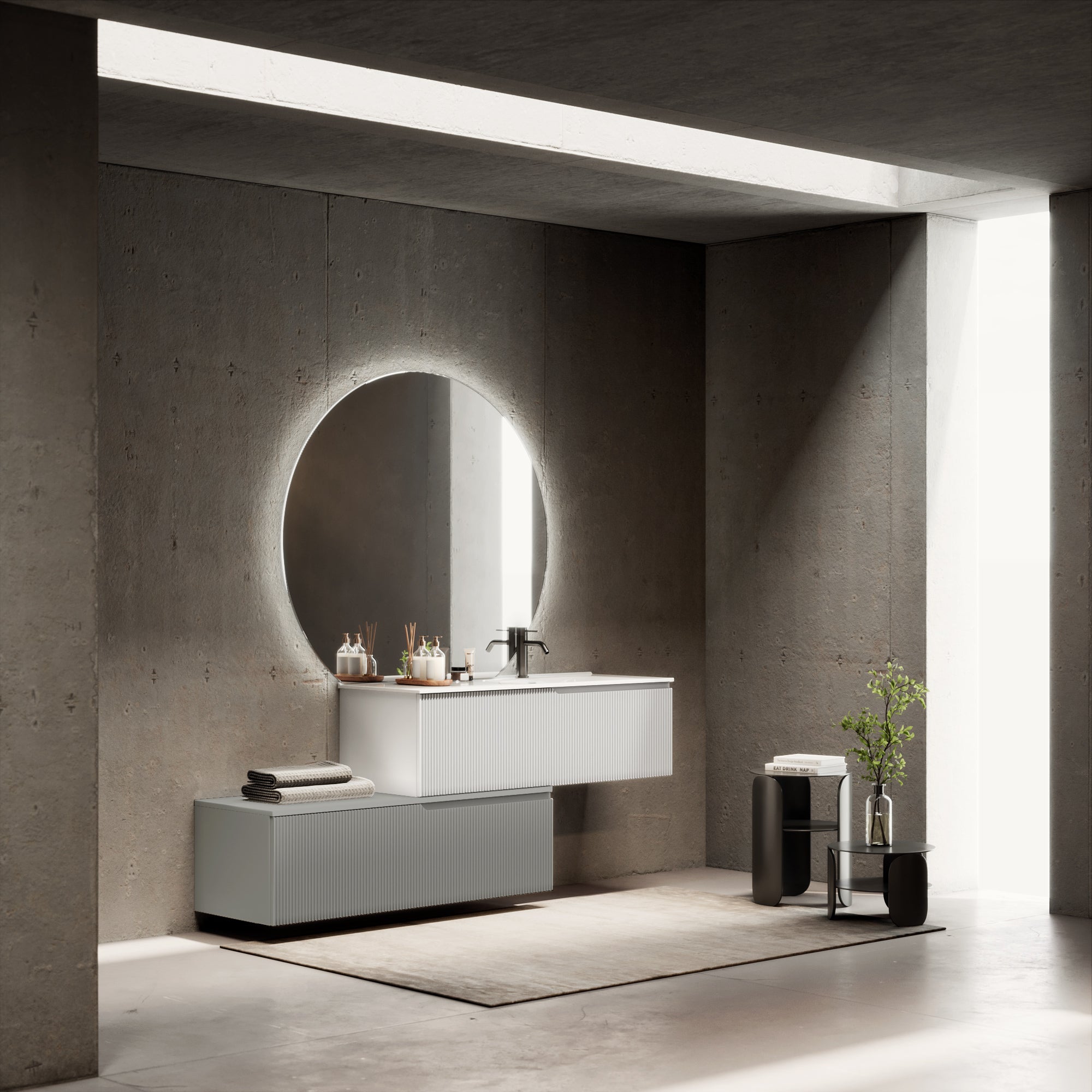 Composizione vasca DX 4 pezzi EUPORIA-54 | Bianco/Grigio opaco