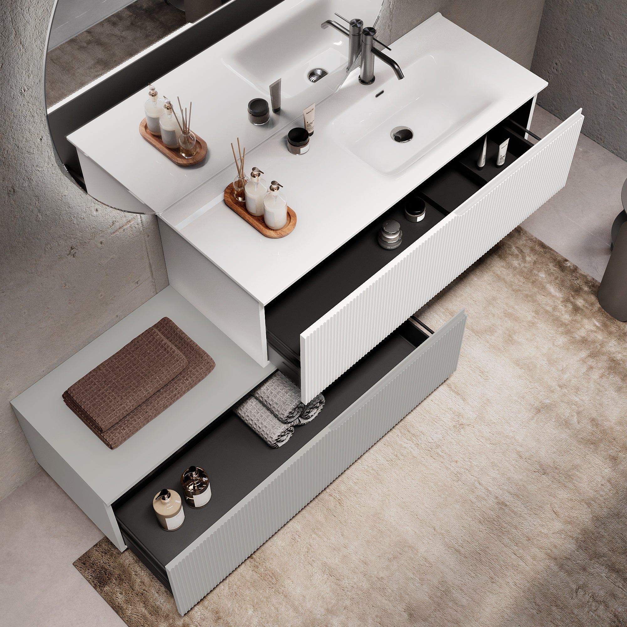 Composizione vasca DX 4 pezzi EUPORIA-54 | Bianco/Grigio opaco