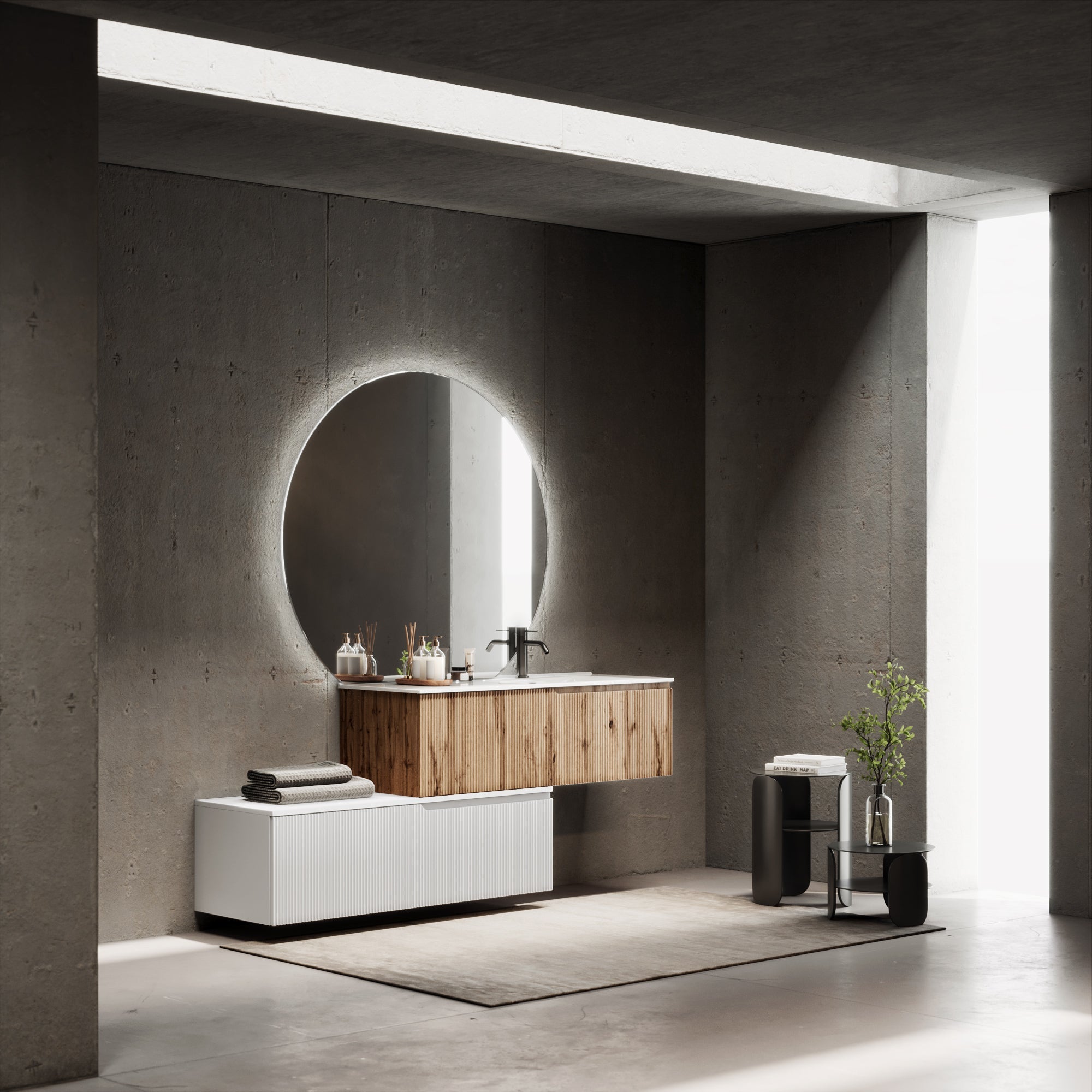 Composizione vasca DX 4 pezzi EUPORIA-54 | Quercia/Bianco opaco