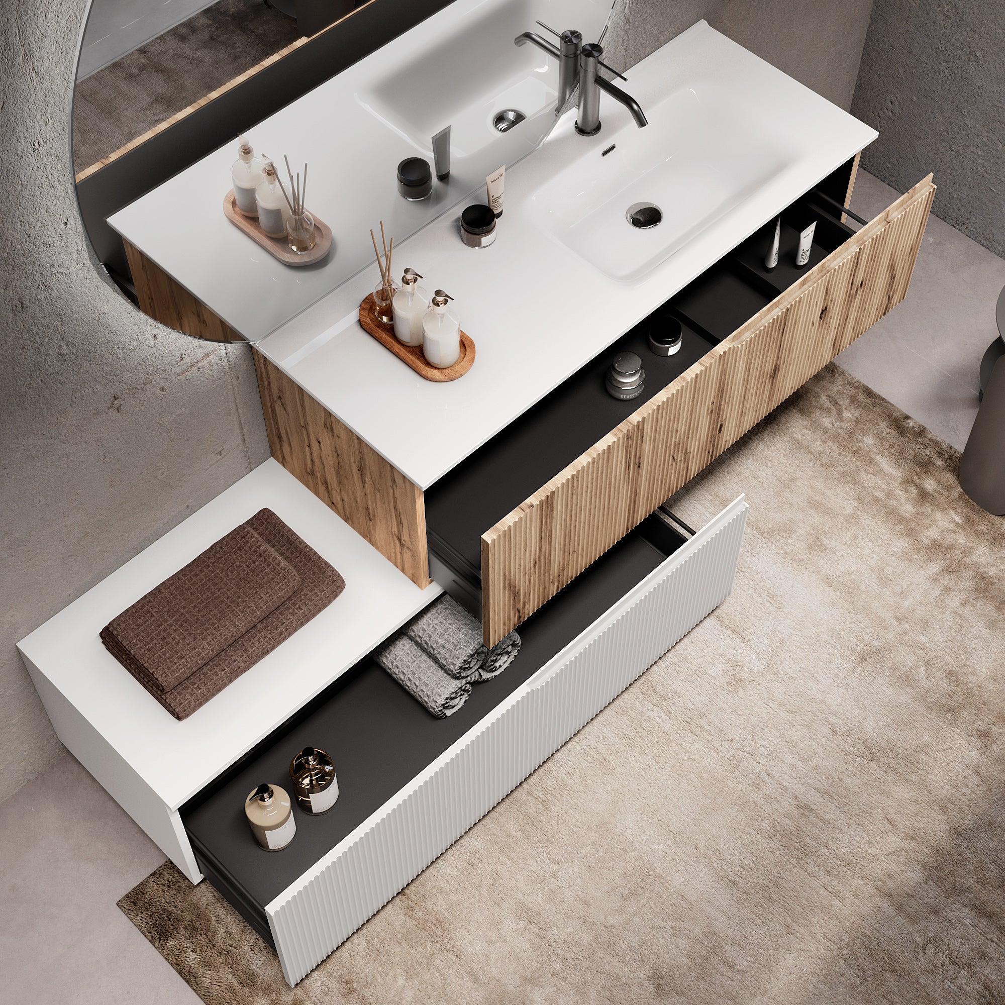 Composizione vasca DX 4 pezzi EUPORIA-54 | Quercia/Bianco opaco