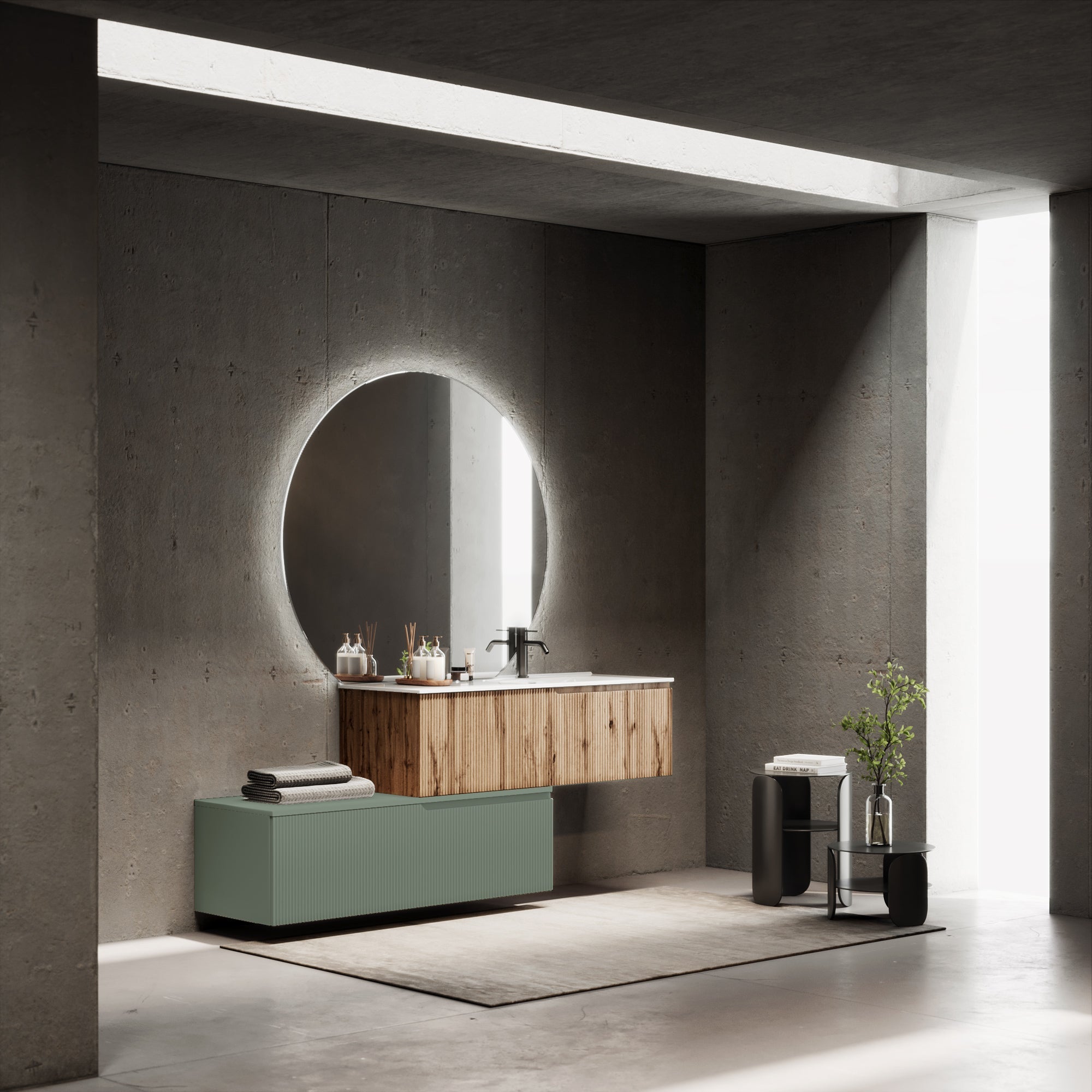 Composizione vasca DX 4 pezzi EUPORIA-54 | Quercia/Verde salvia