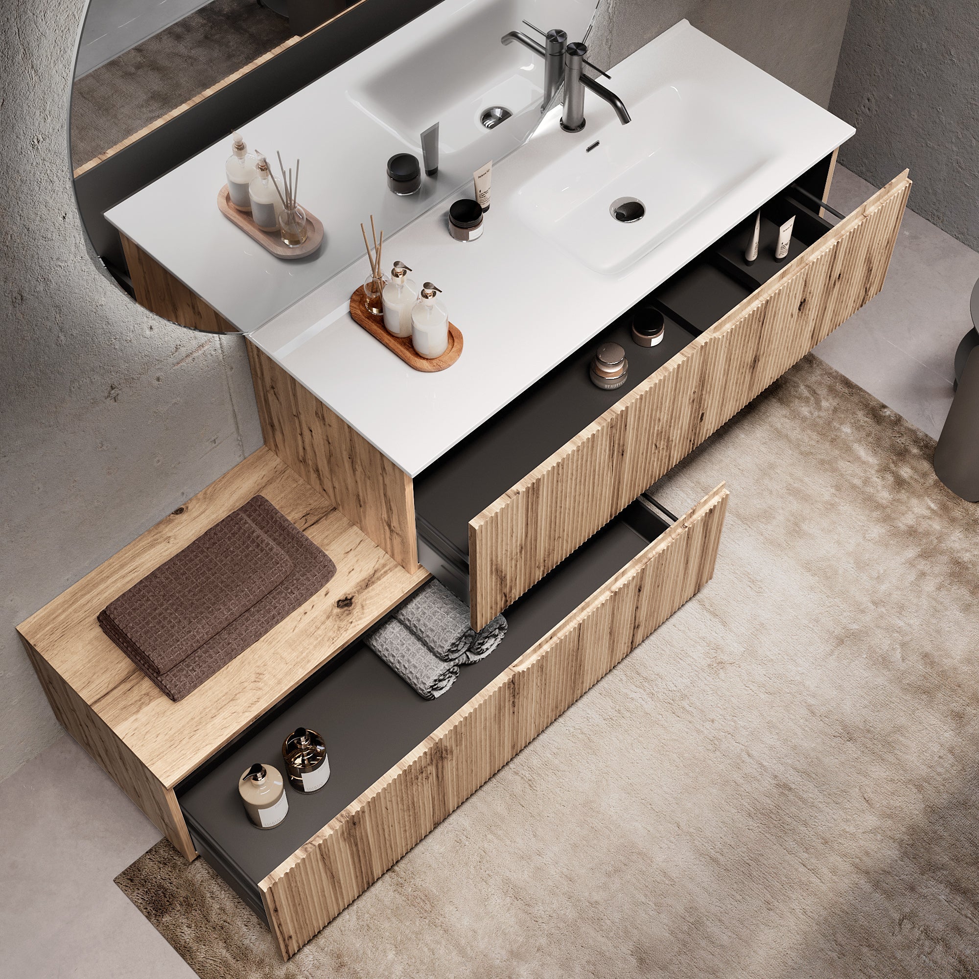 Composizione vasca DX 4 pezzi EUPORIA-54 | Quercia