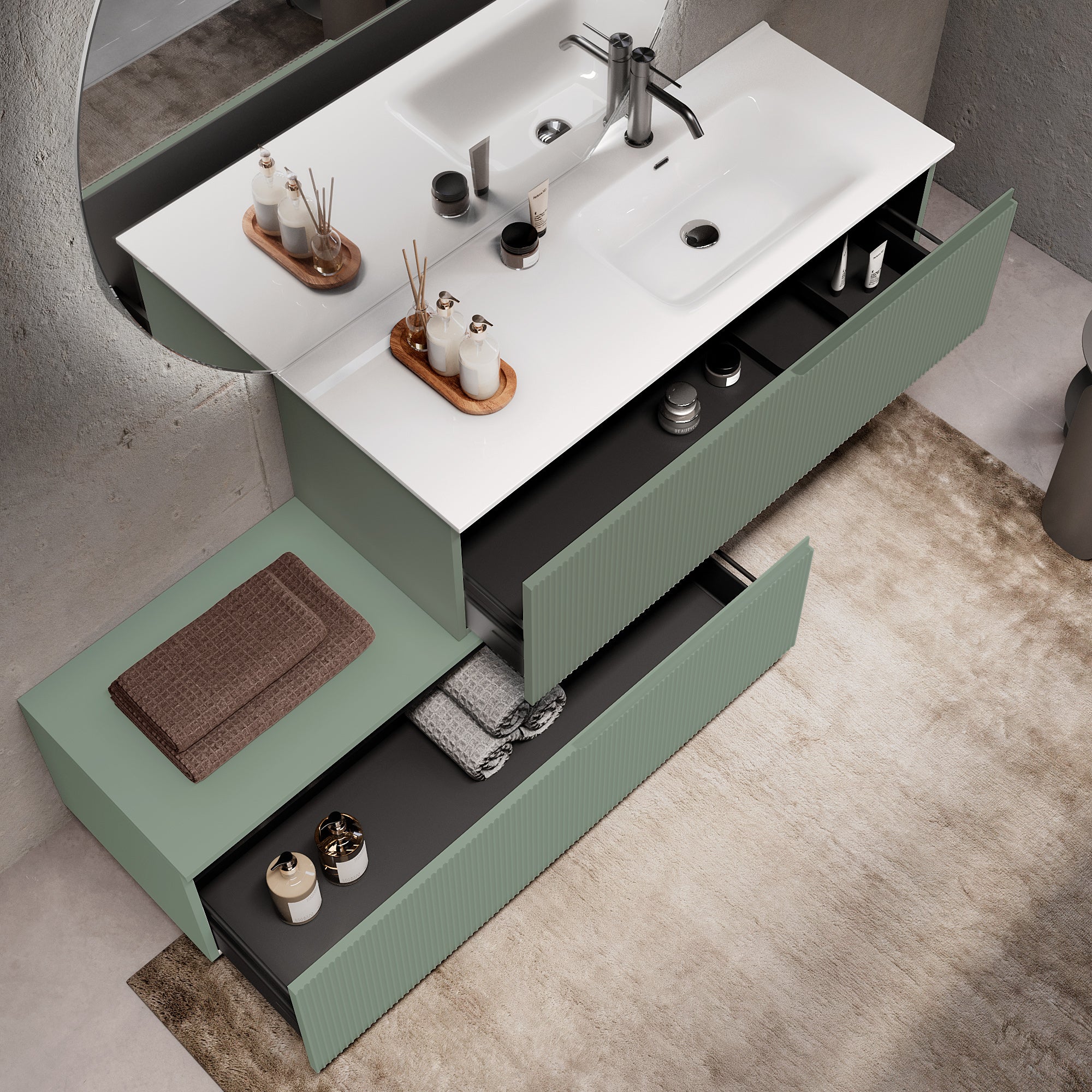 Composizione vasca DX 4 pezzi EUPORIA-54 | Verde salvia