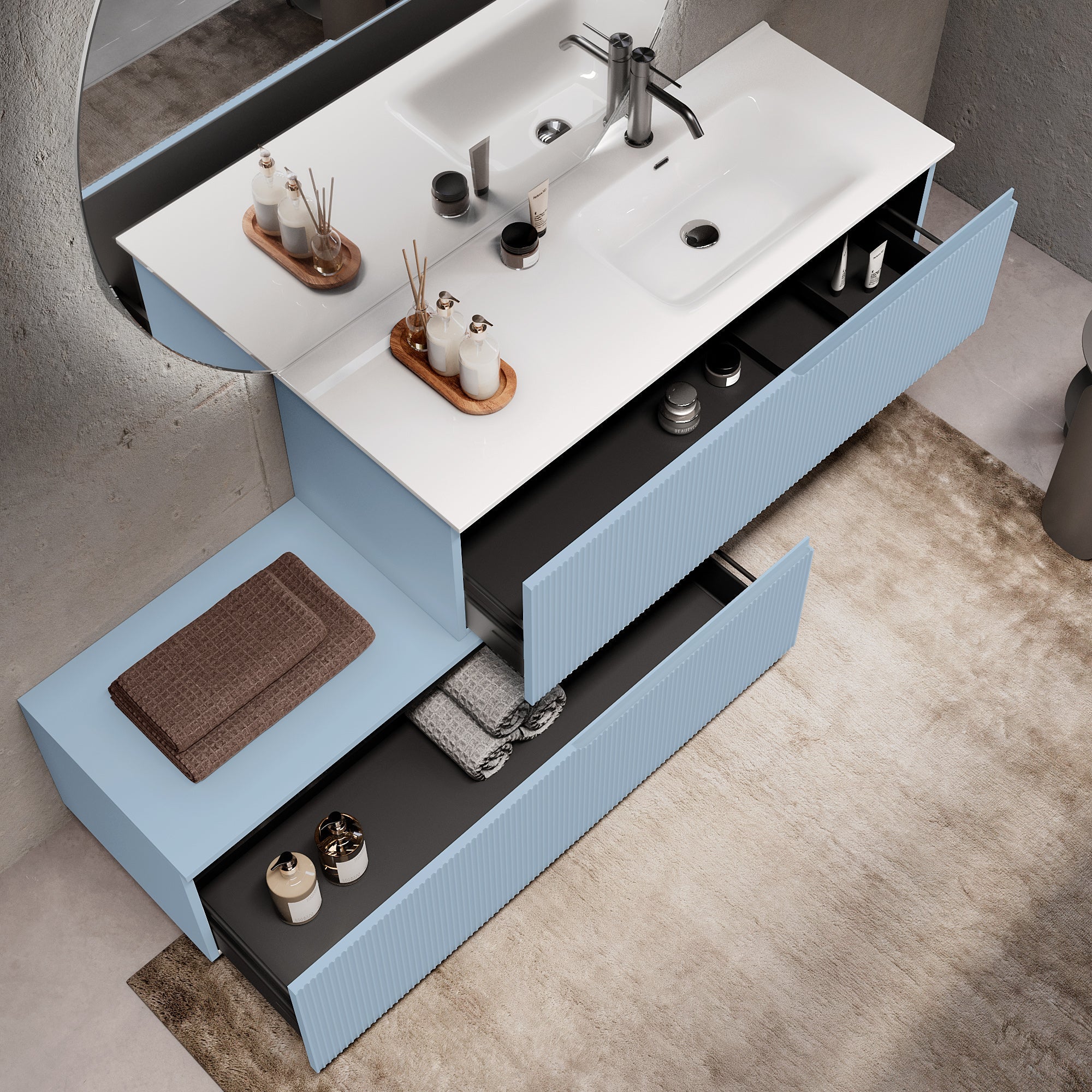 Composizione vasca DX 4 pezzi EUPORIA-54 | Azzurro tiffany