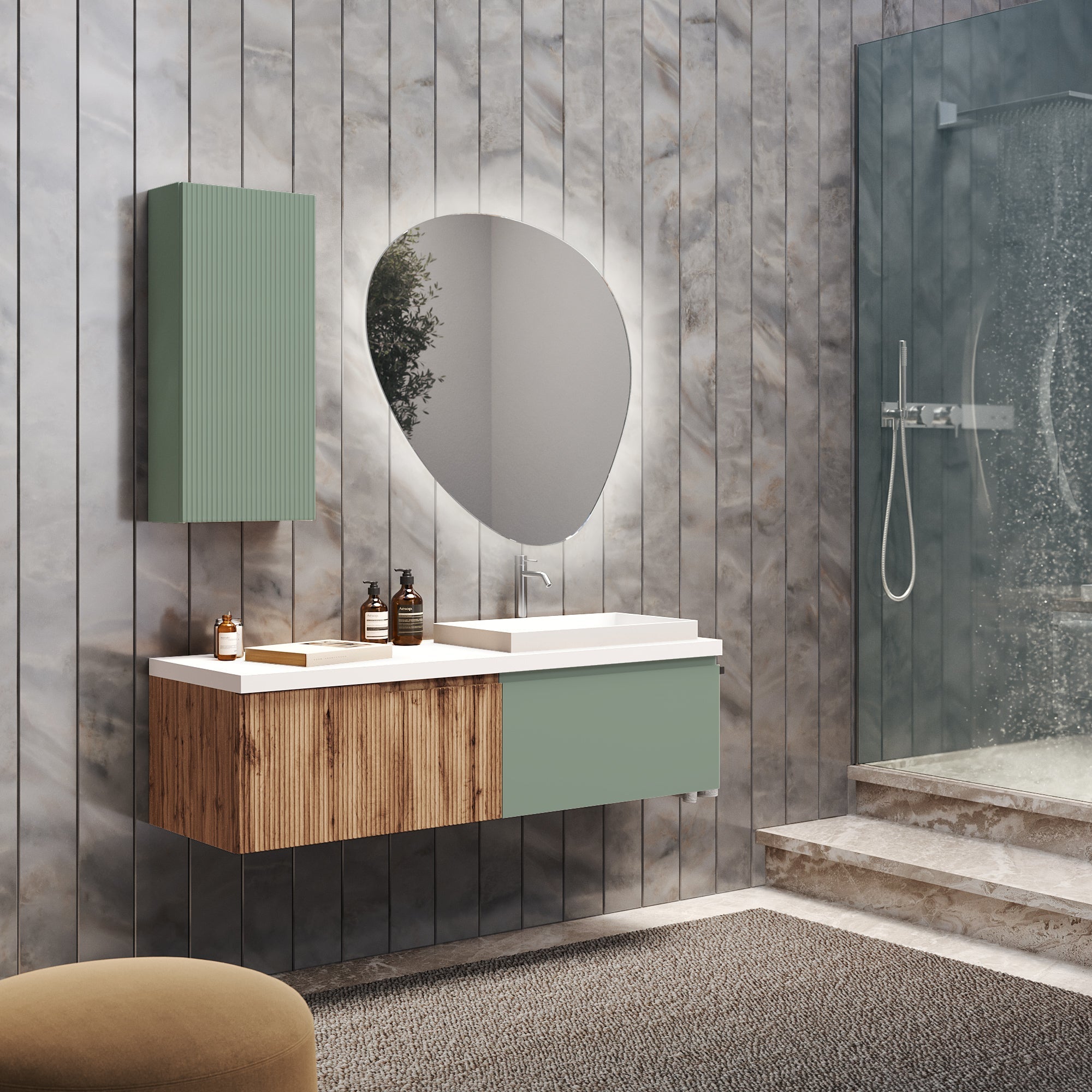 Composizione 6 pezzi EUPORIA-57 | Quercia/Verde salvia