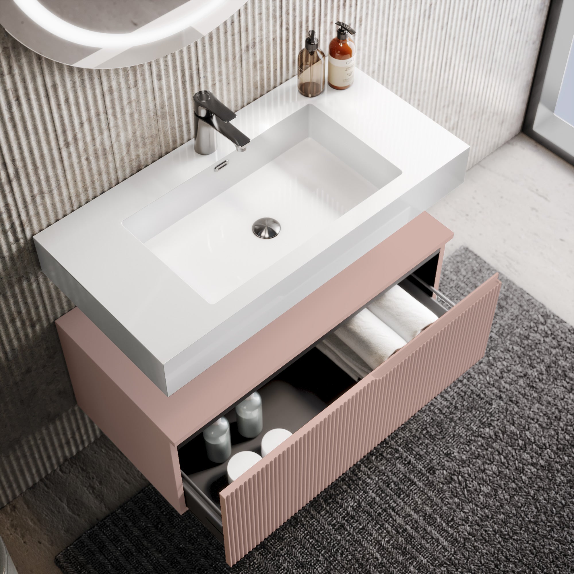 Composizione 3 pezzi EUPORIA-59 | Bianco Lucido/Rosa cipria