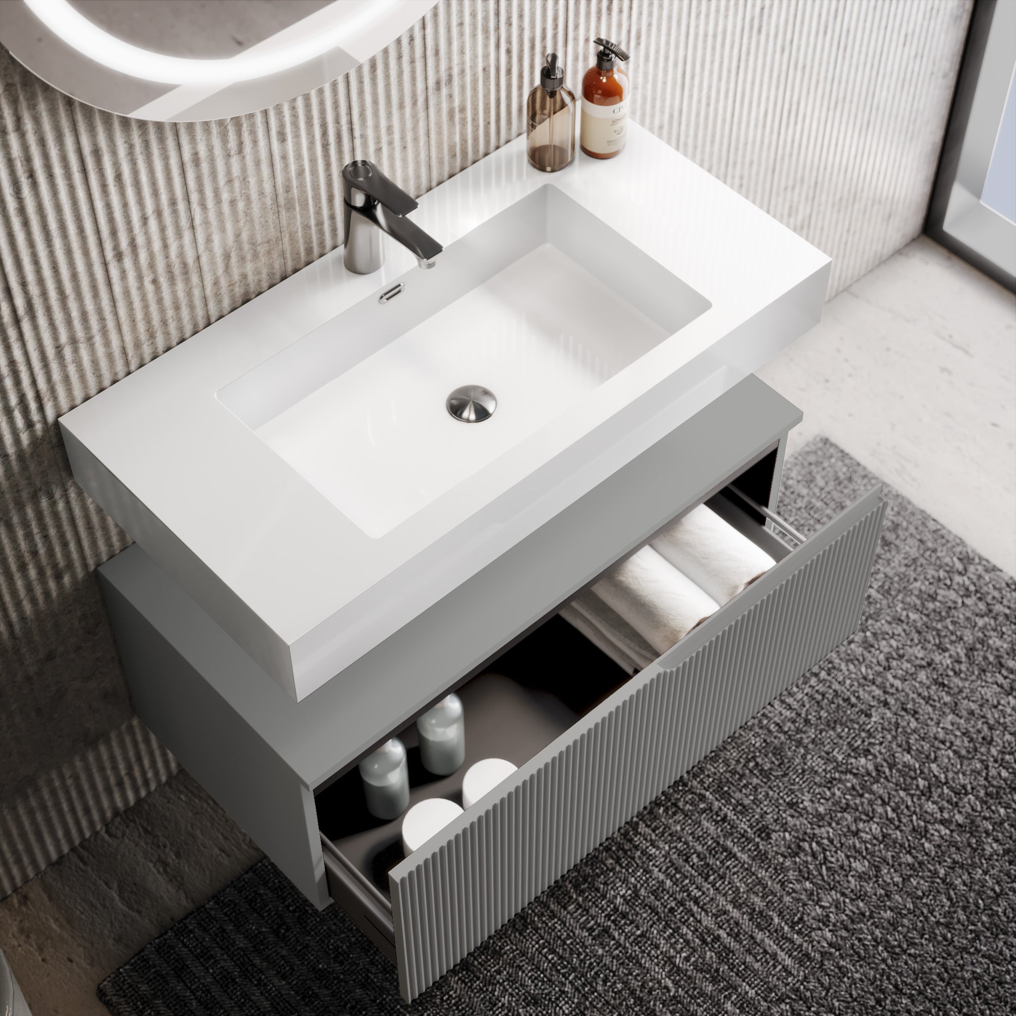 Composizione 3 pezzi EUPORIA-59 | Bianco Lucido/Grigio opaco