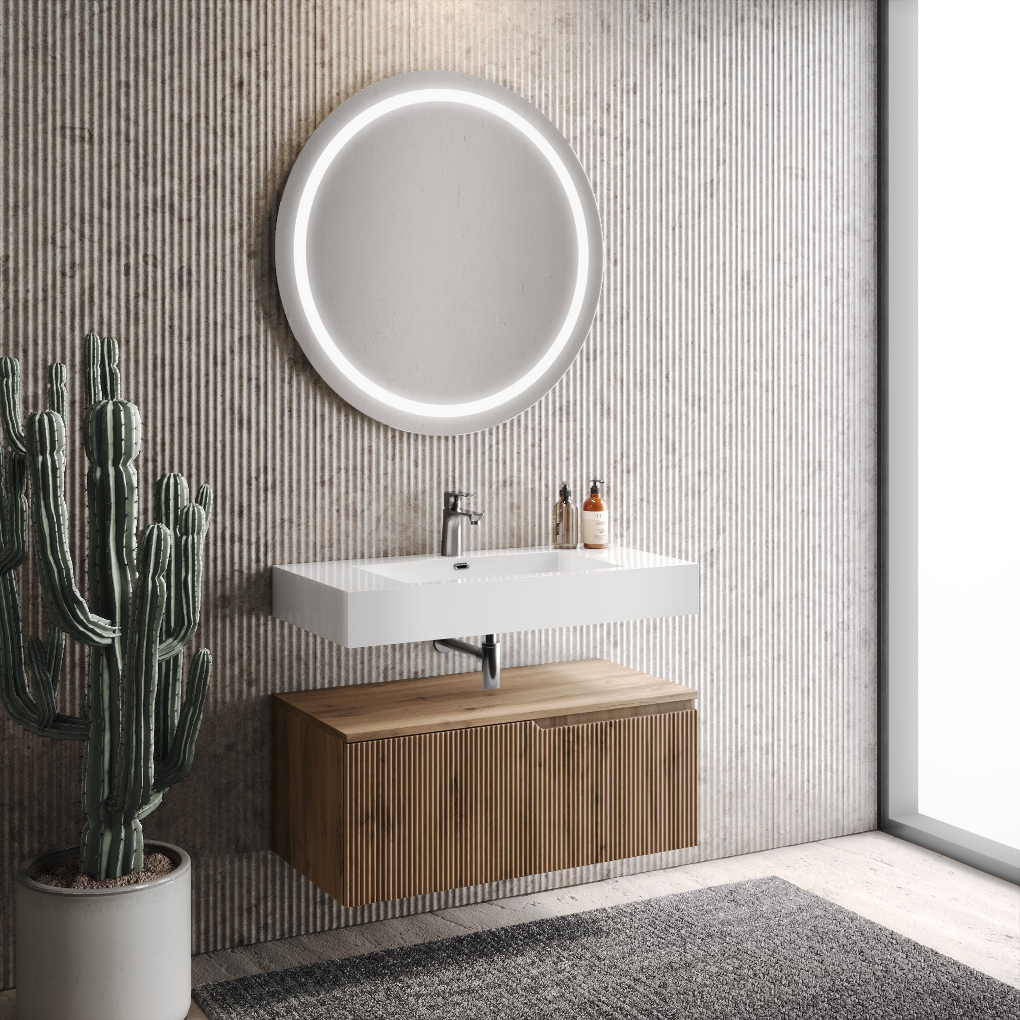 Composizione 3 pezzi EUPORIA-59 | Bianco lucido/Quercia