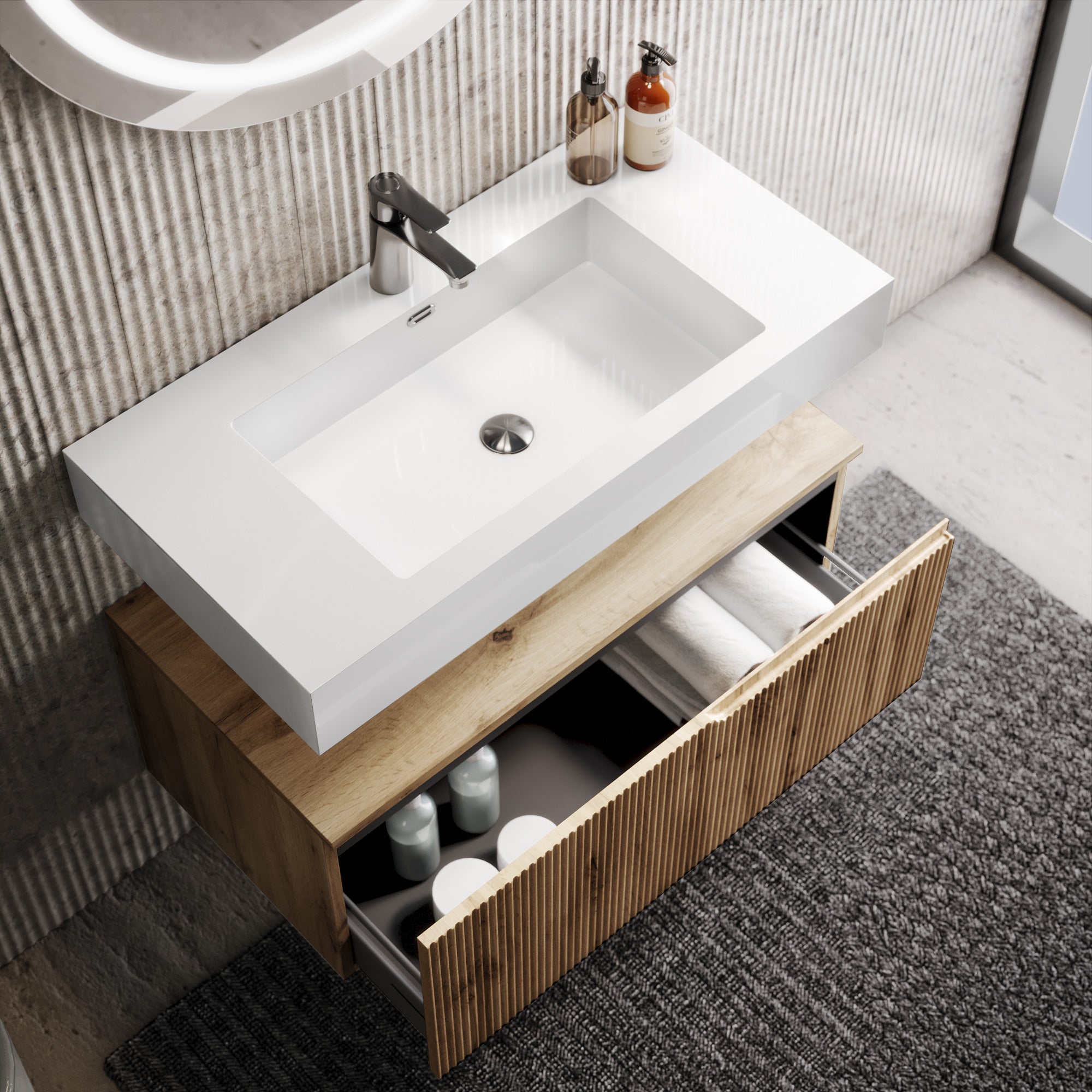 Composizione 3 pezzi EUPORIA-59 | Bianco lucido/Quercia