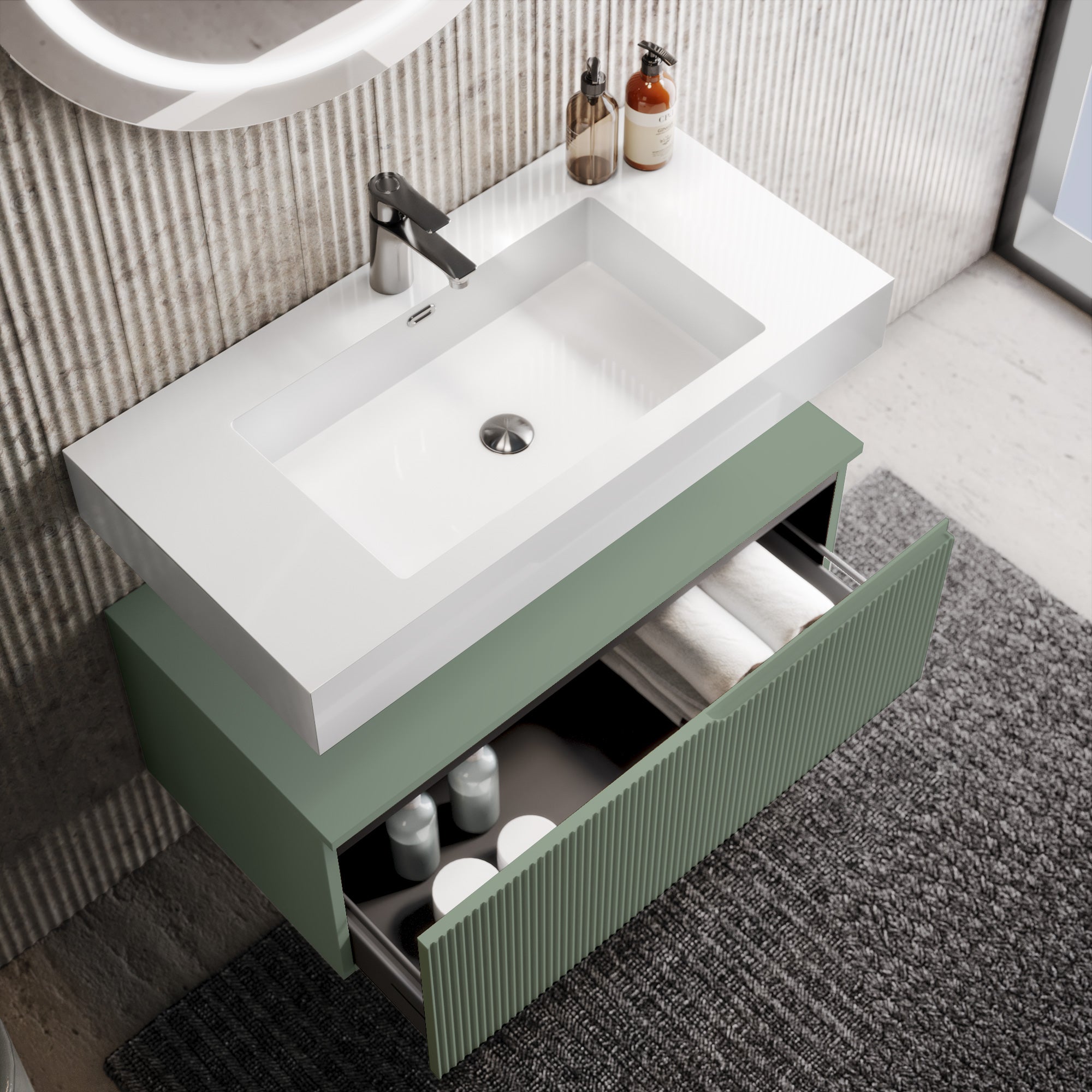 Composizione 3 pezzi EUPORIA-59 | Bianco lucido/Verde salvia