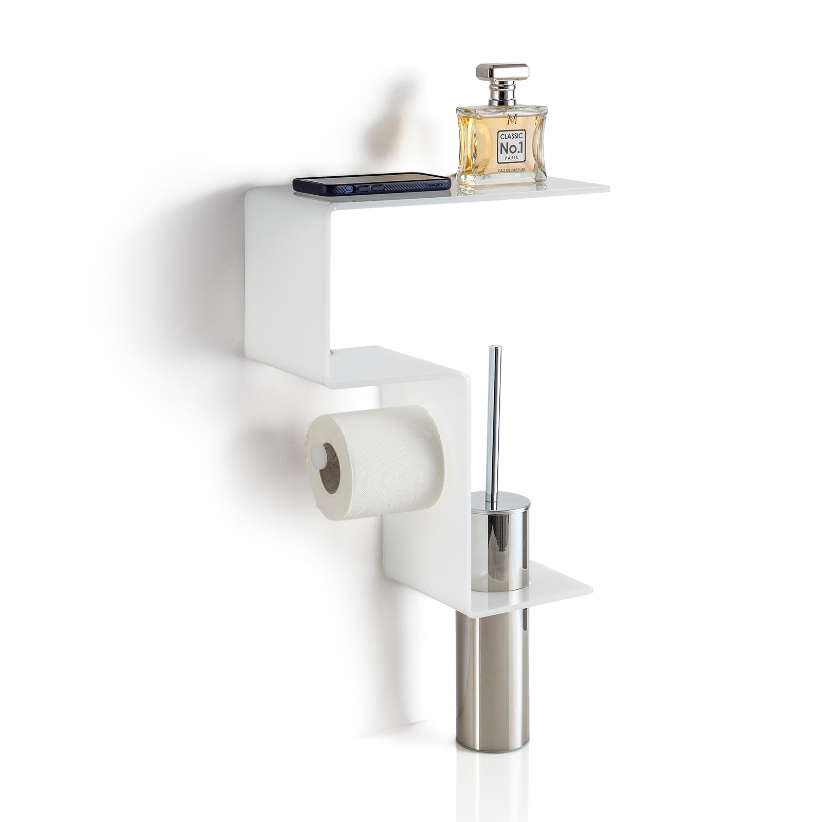 Mensola multifunzione per bagno da parete NOLAN | Bianco