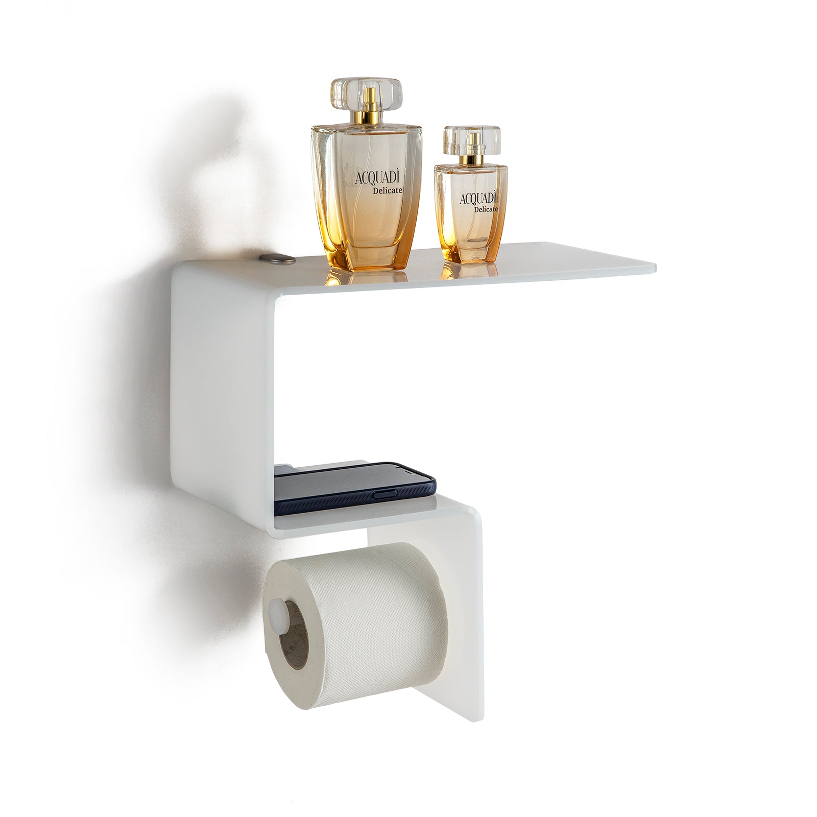 Mensola c/porta rotolo per bagno da parete NOLAN | Bianco