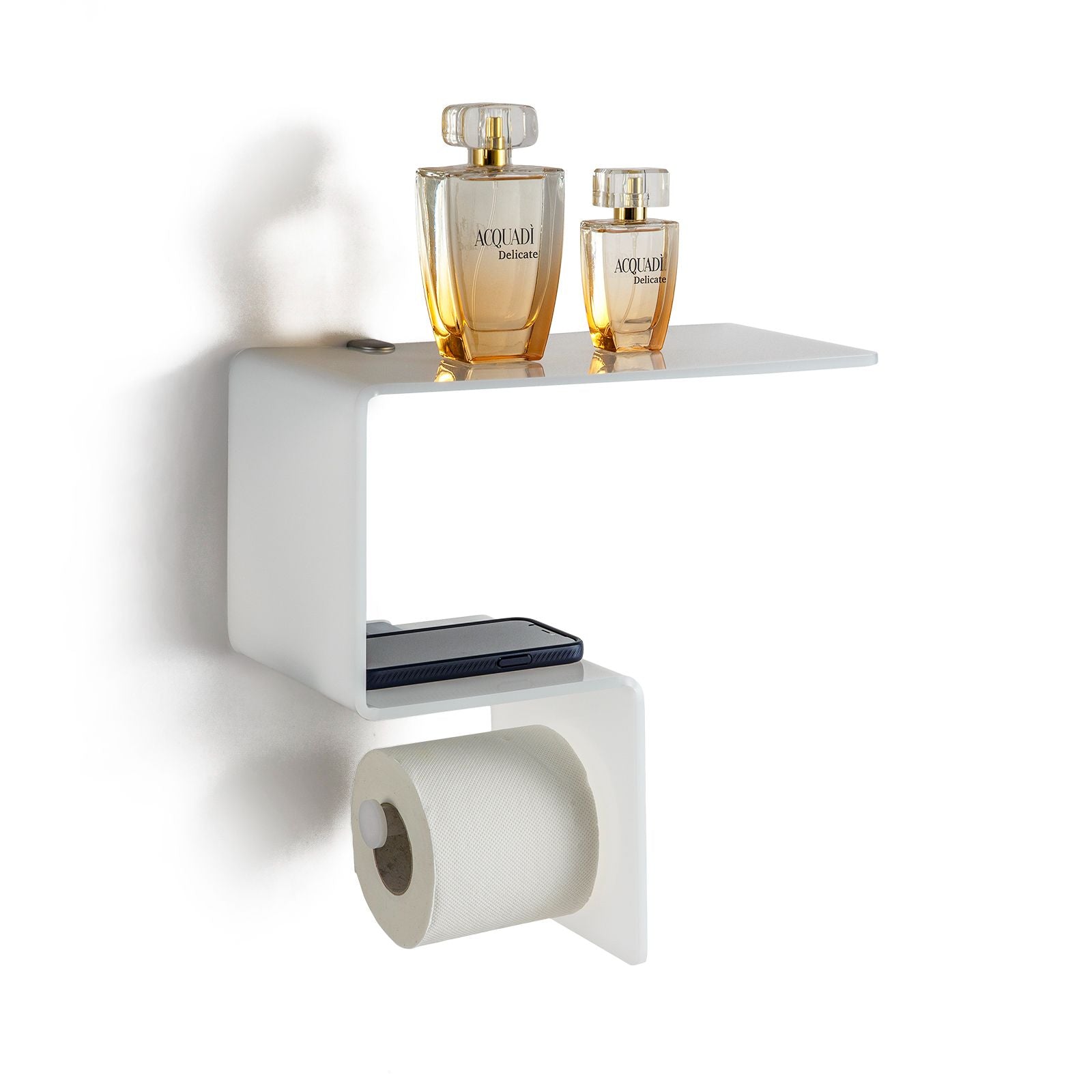 Mensola c/porta rotolo per bagno da parete NOLAN | Bianco
