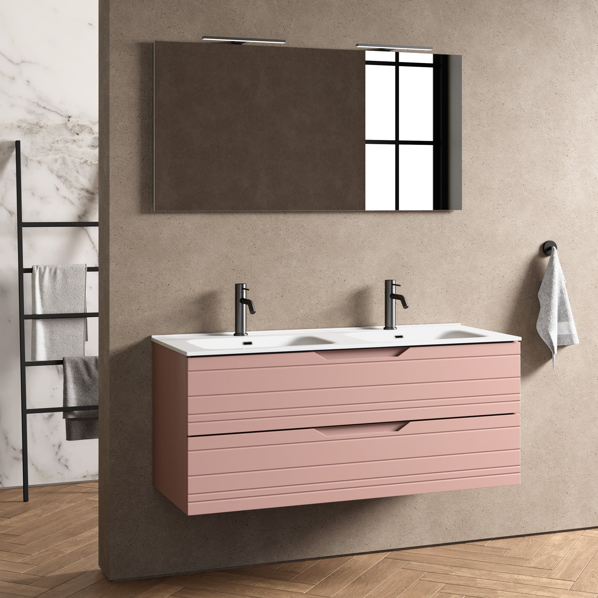 Composizione doppia vasca 5 pezzi CORDELIA-40 | Rosa cipria