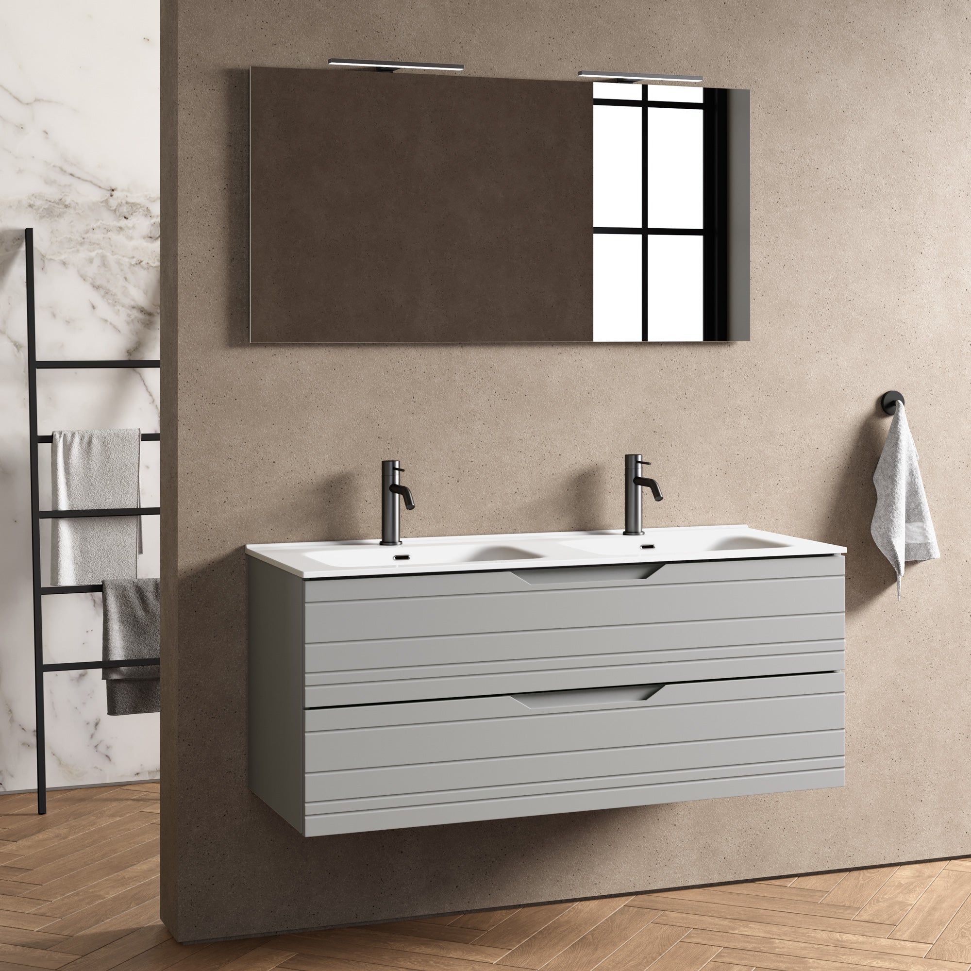 Composizione doppia vasca 5 pezzi CORDELIA-40 | Grigio