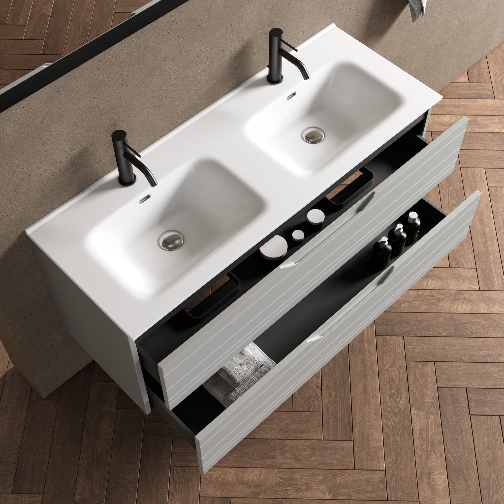 Composizione doppia vasca 5 pezzi CORDELIA-40 | Grigio