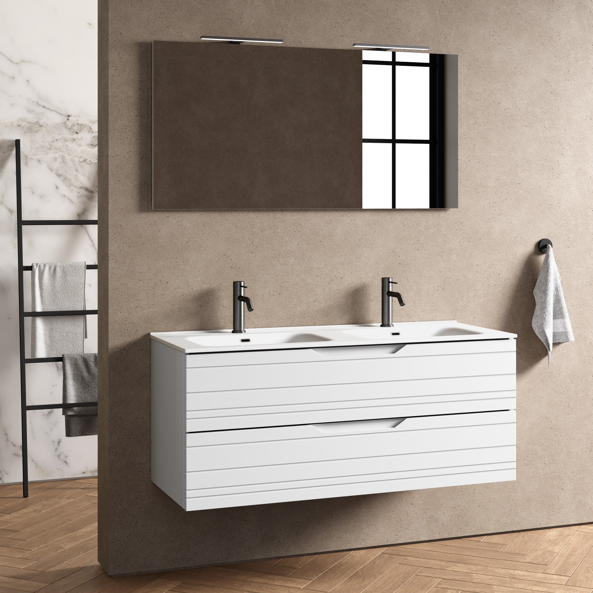 Composizione doppia vasca 5 pezzi CORDELIA-40 | Bianco opaco