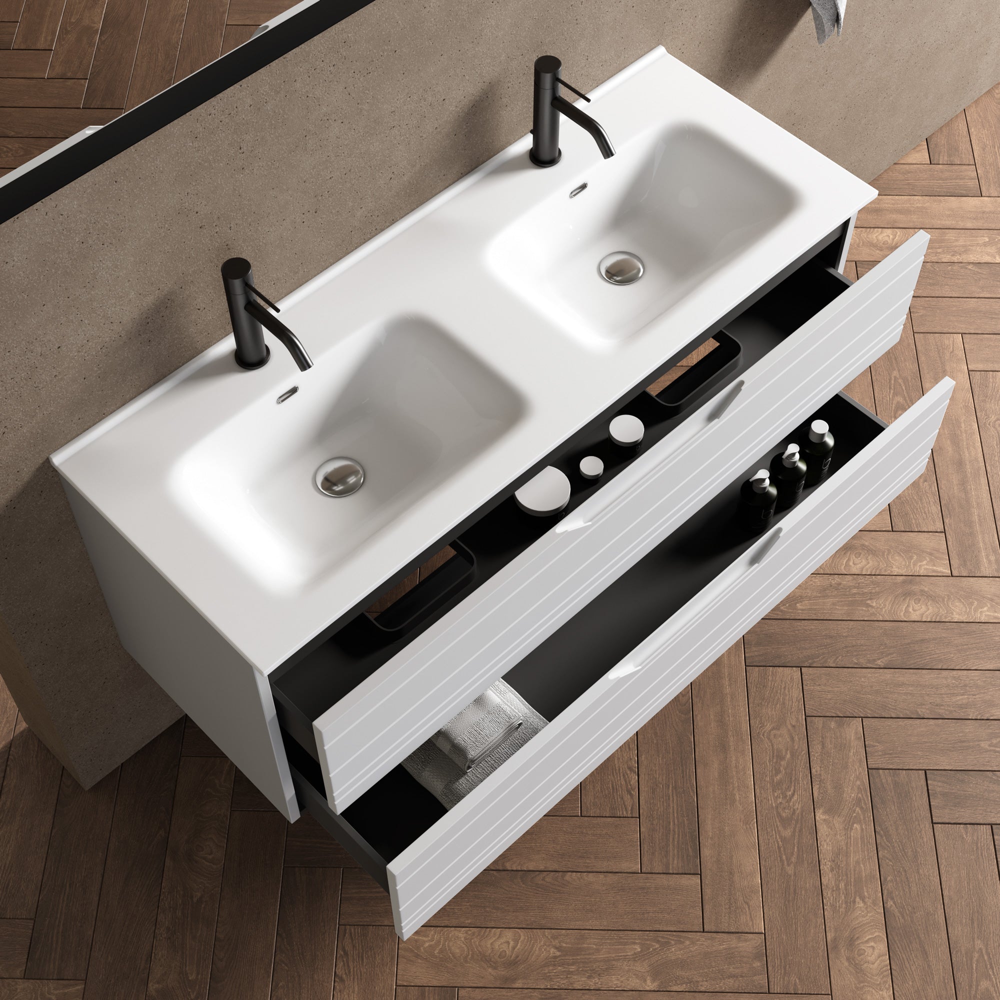 Composizione doppia vasca 5 pezzi CORDELIA-40 | Bianco opaco