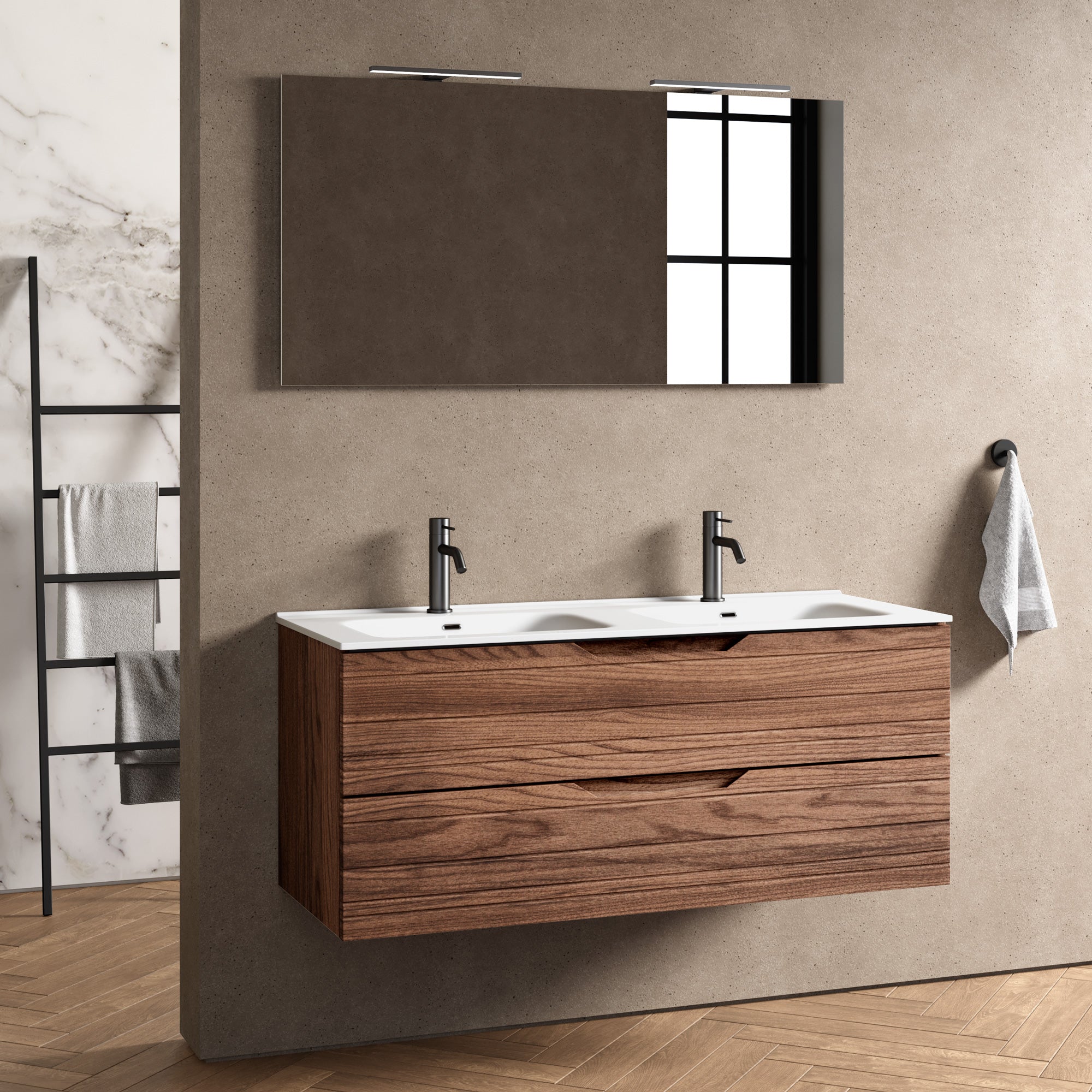 Composizione doppia vasca 5 pezzi CORDELIA-40 | Rovere rio