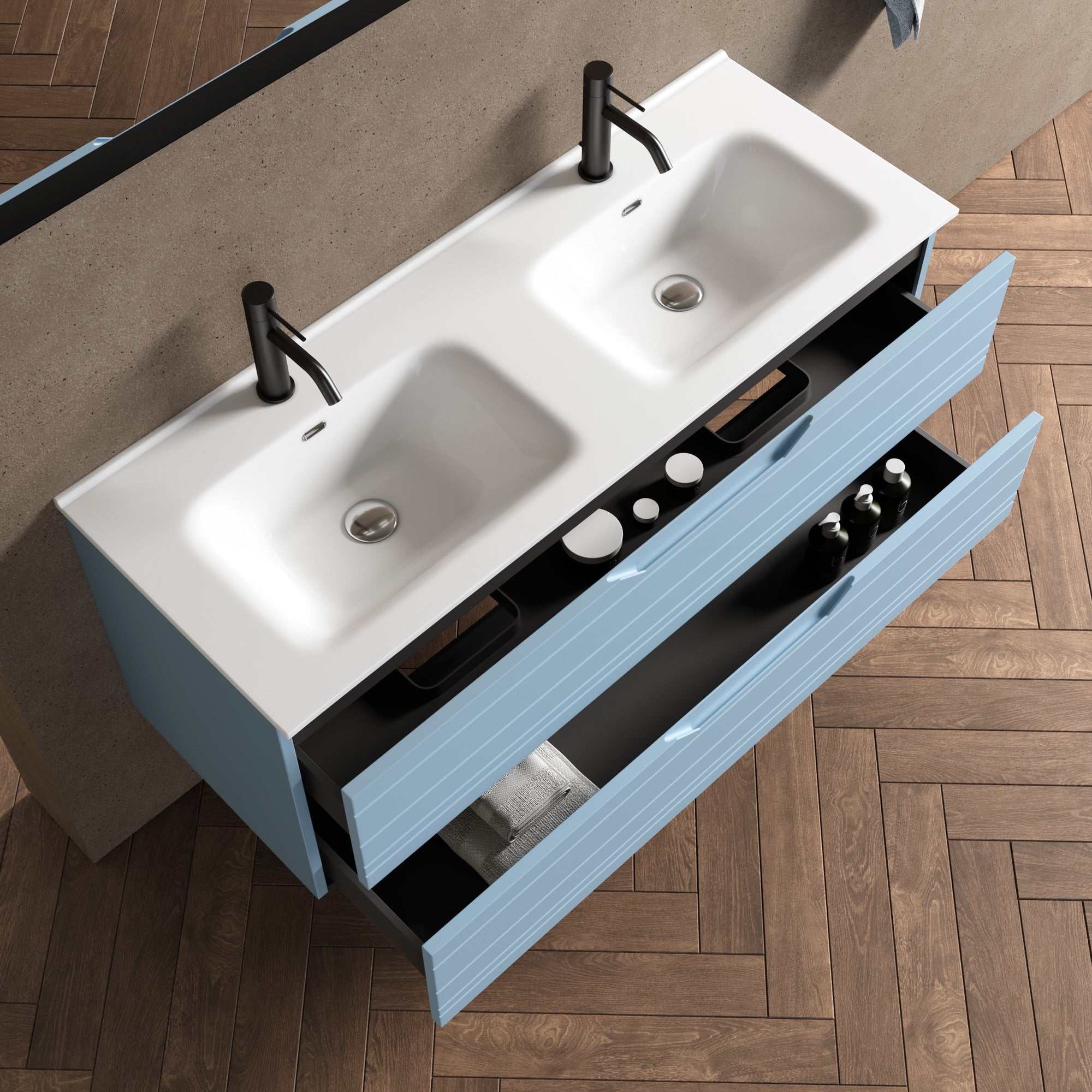 Composizione doppia vasca 5 pezzi CORDELIA-40 | Azzurro tiffany