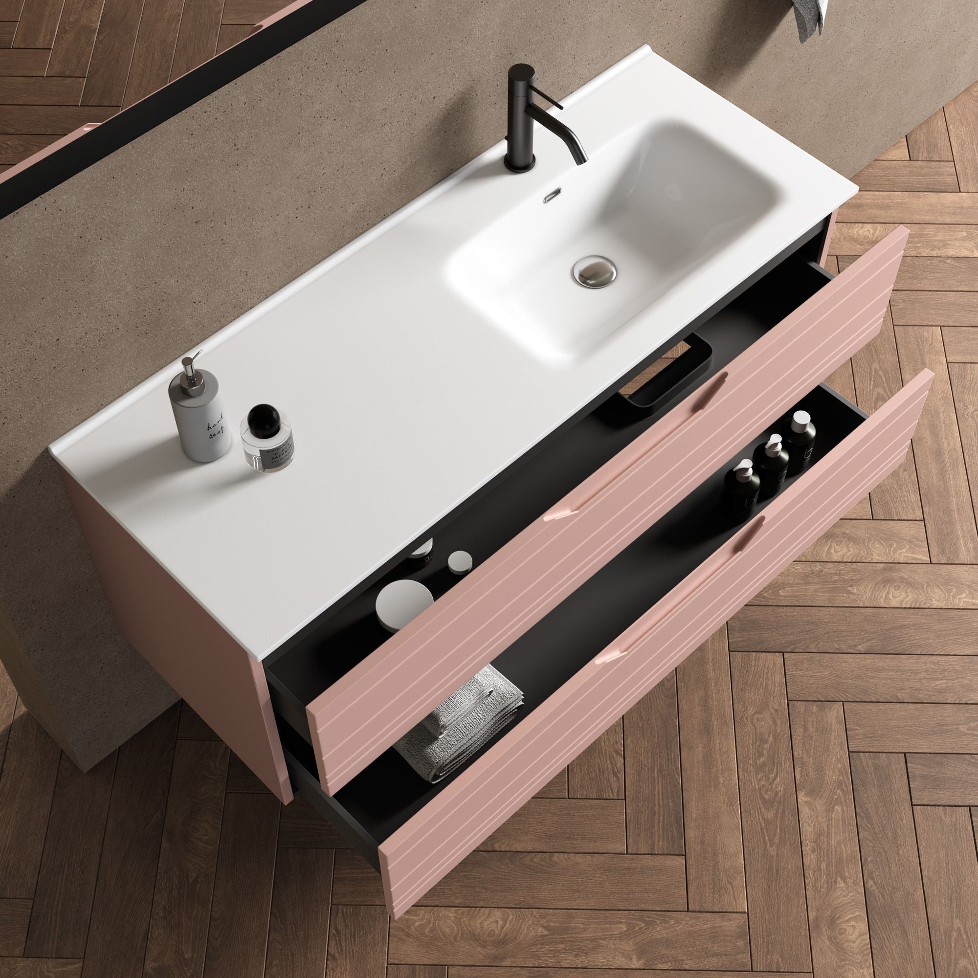Composizione vasca DX 4 pezzi CORDELIA | Rosa cipria