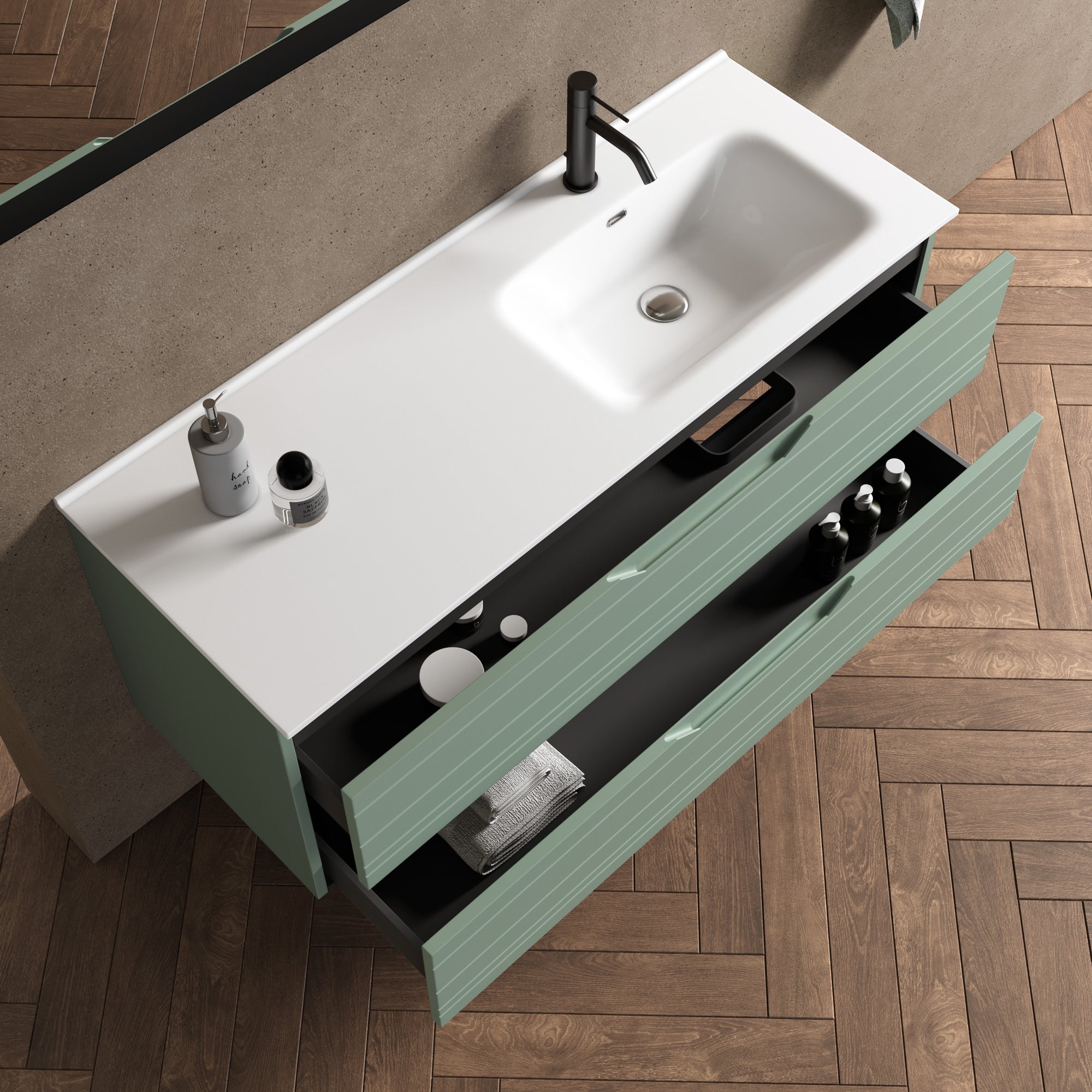 Composizione vasca DX 4 pezzi CORDELIA-41 | Verde salvia
