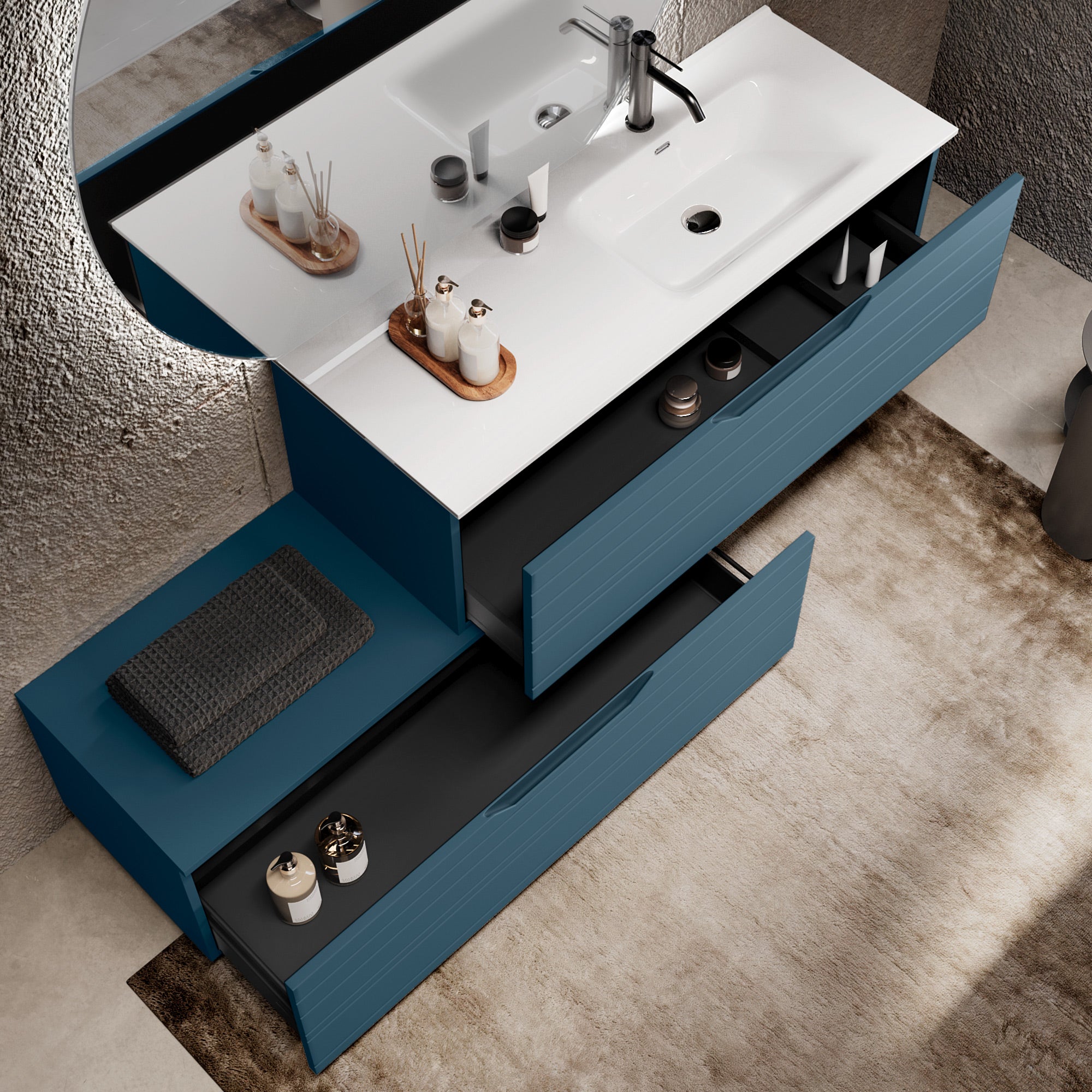 Composizione vasca DX 4 pezzi CORDELIA-54 | Blu