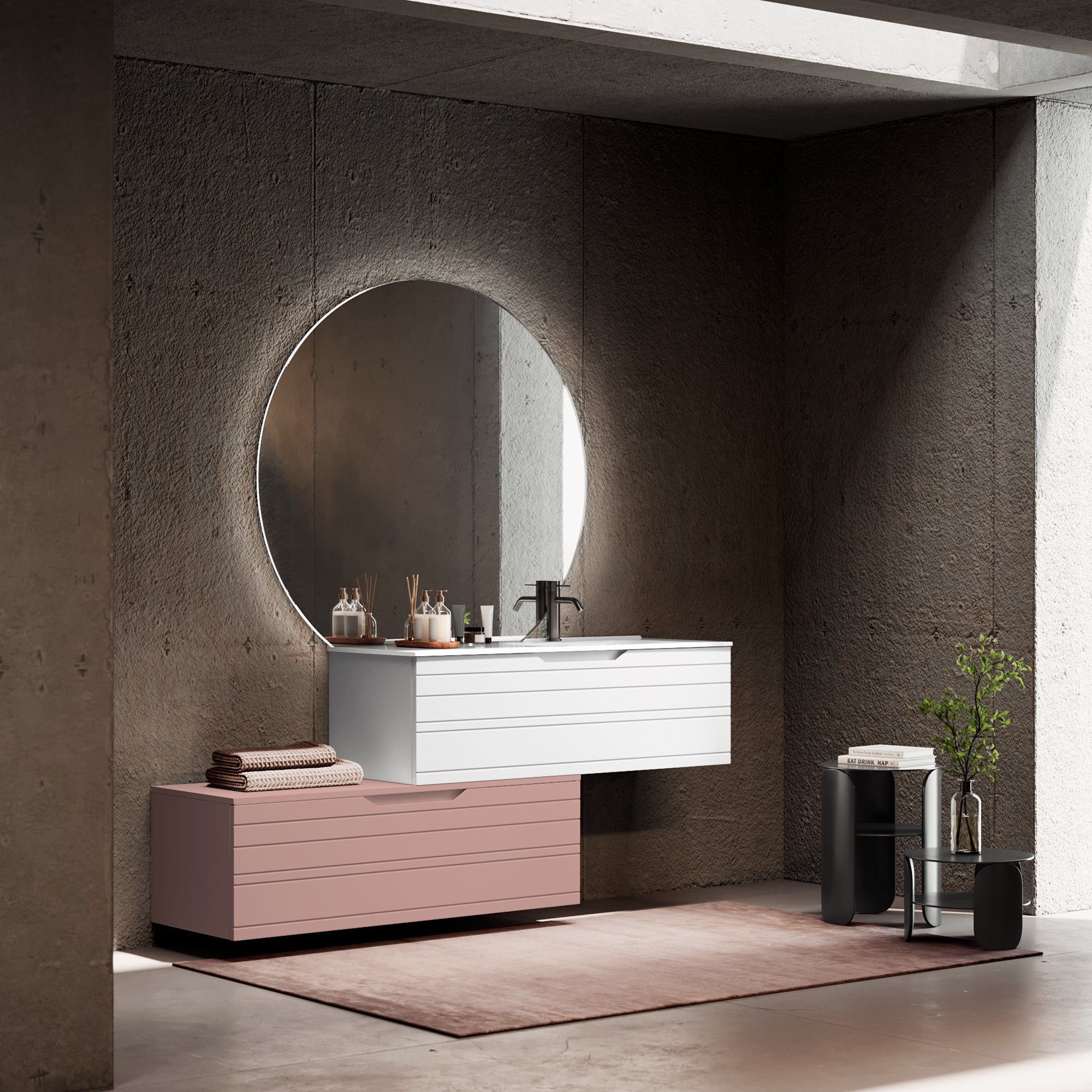 Composizione vasca DX 4 pezzi CORDELIA-54 | Bianco/Rosa cipria