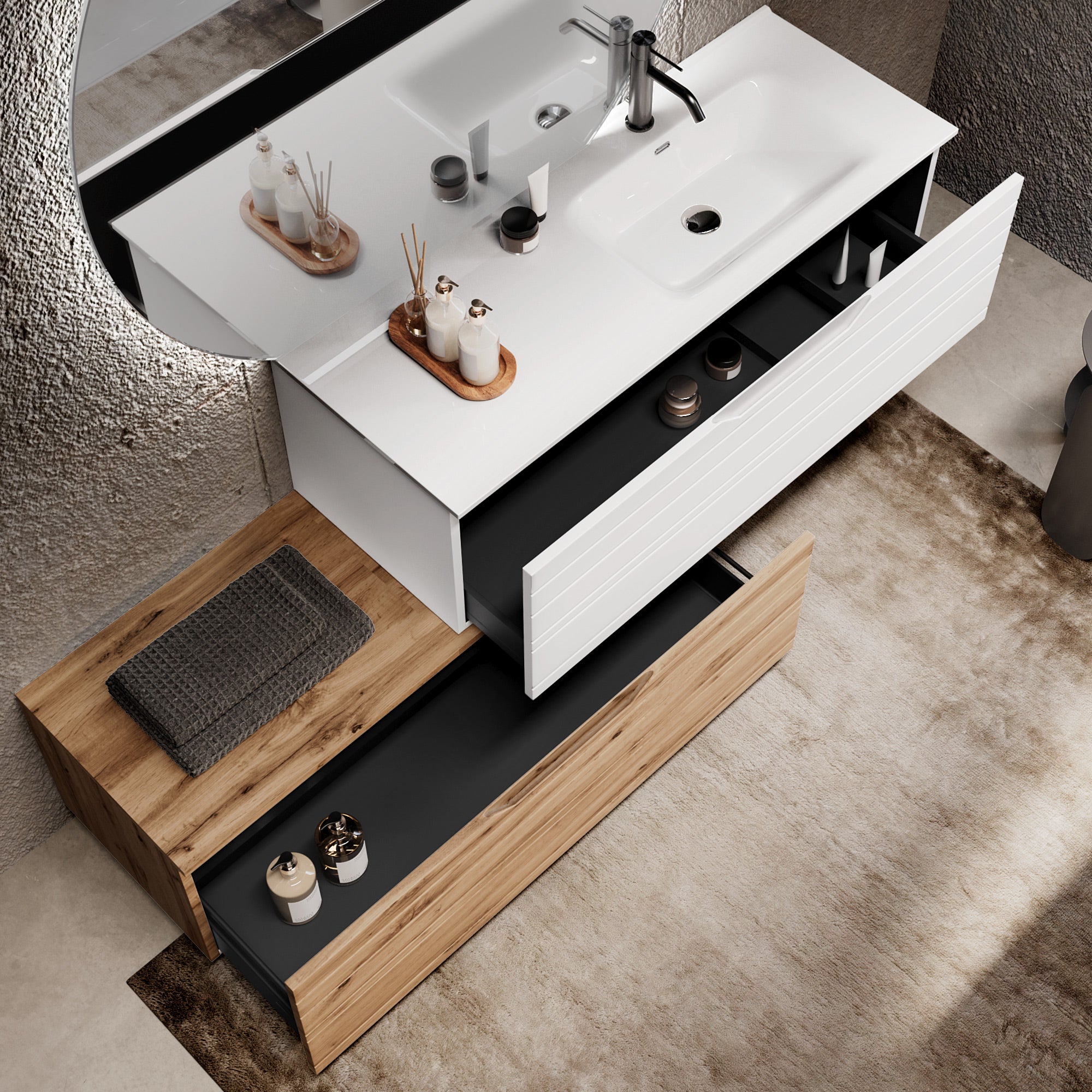 Composizione vasca DX 4 pezzi CORDELIA-54 | Bianco/Quercia