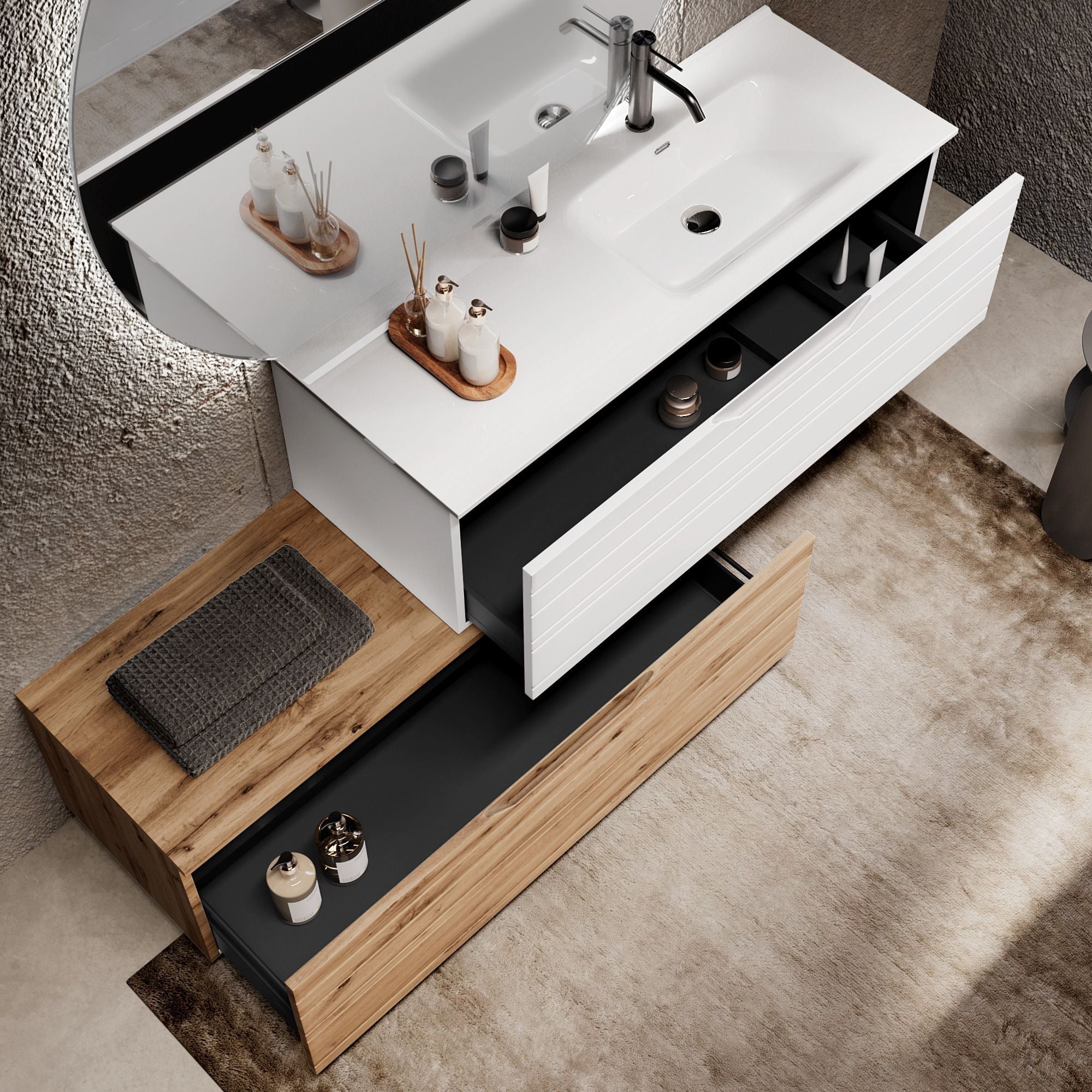 Composizione vasca DX 4 pezzi CORDELIA | Bianco/| Quercia