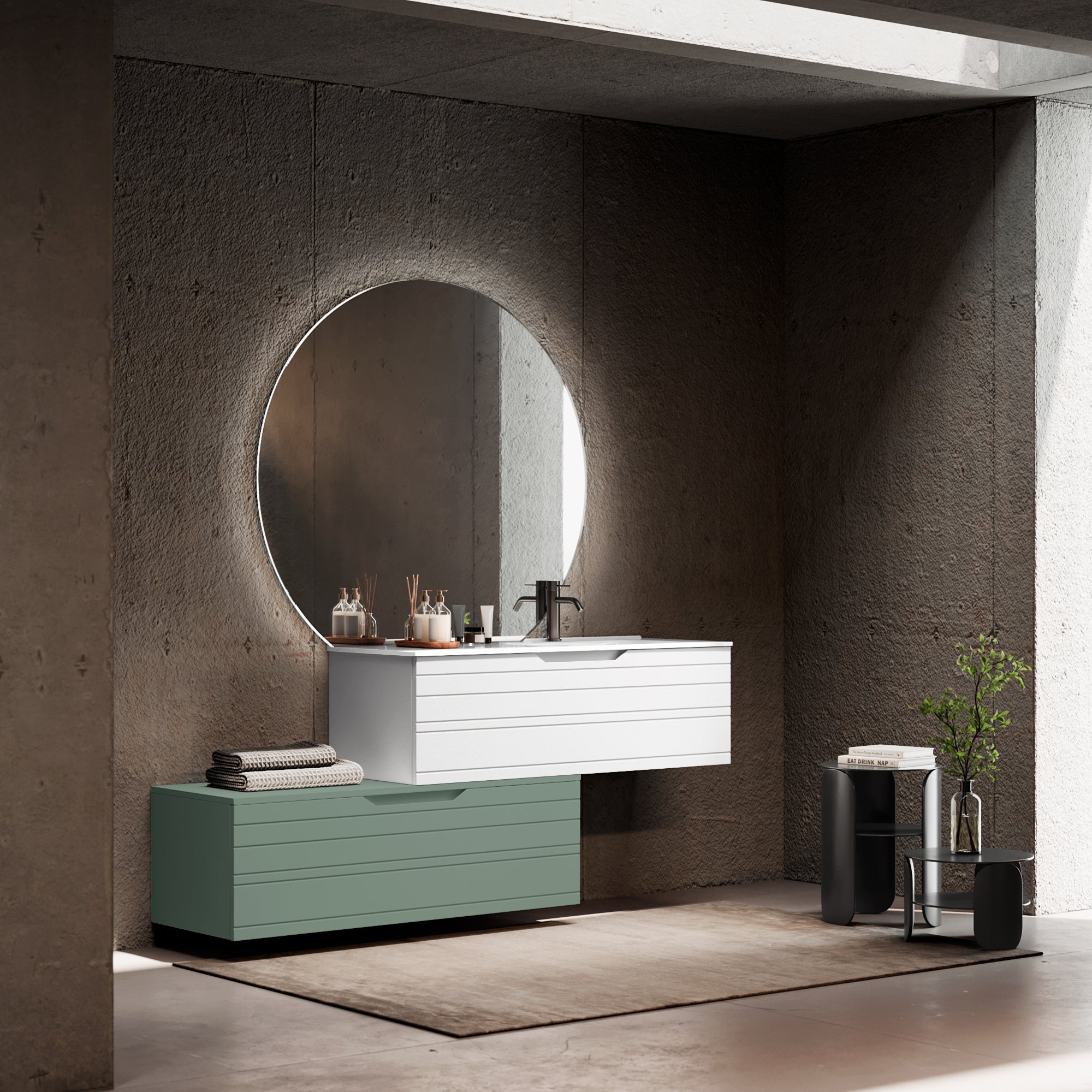 Composizione vasca DX 4 pezzi CORDELIA-54 | Bianco/Verde salvia