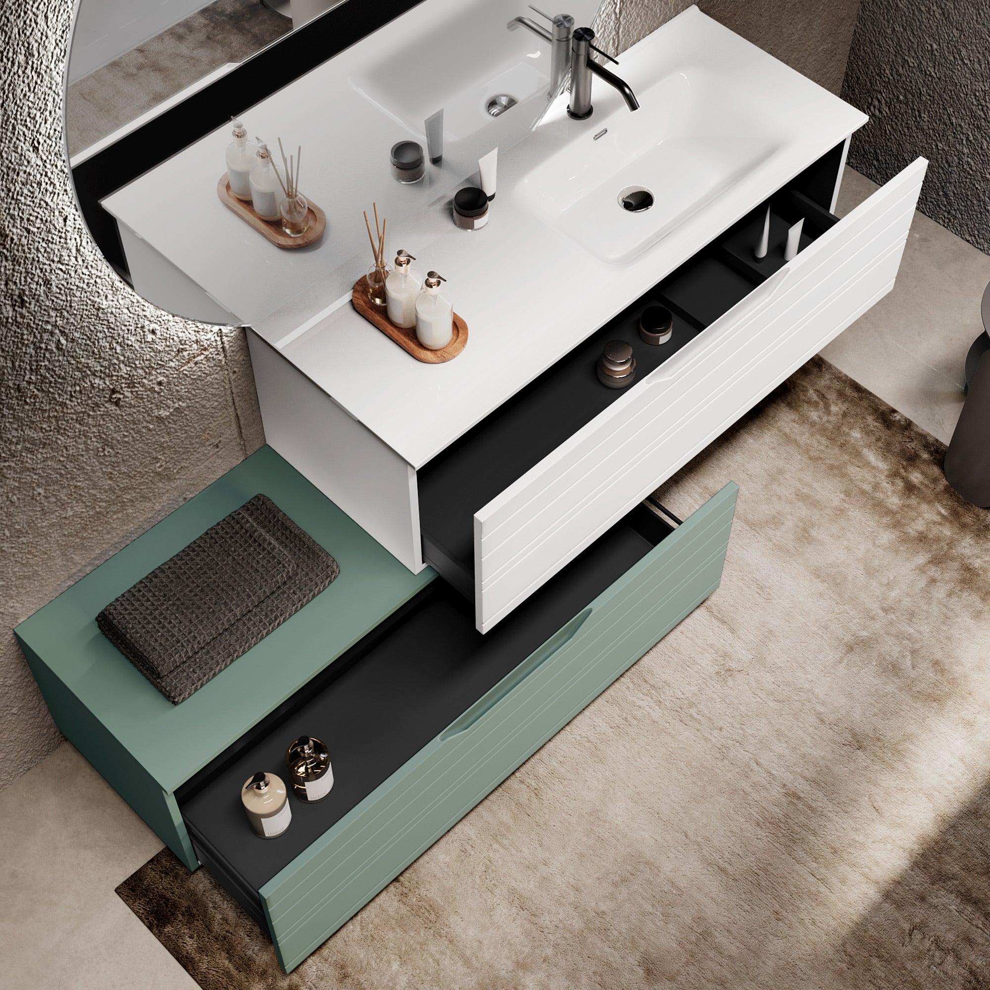 Composizione vasca DX 4 pezzi CORDELIA-54 | Bianco/Verde salvia