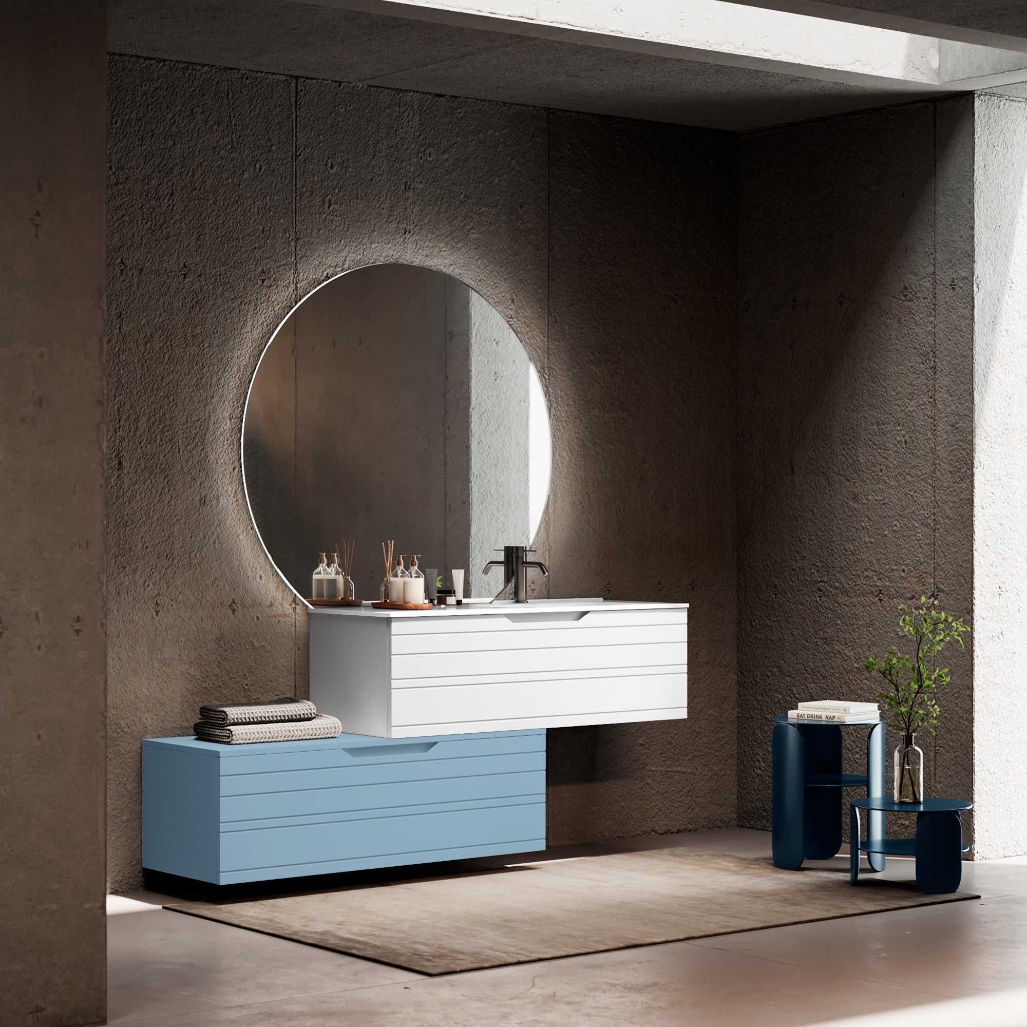 Composizione vasca DX 4 pezzi CORDELIA-54 | Bianco/Azzurro tiffany